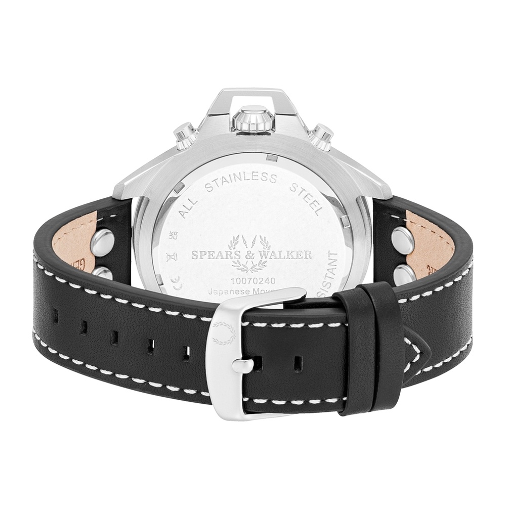 Spears & Walker Montre à quartz Varus II Argent Cuir véritable en Noir Montre