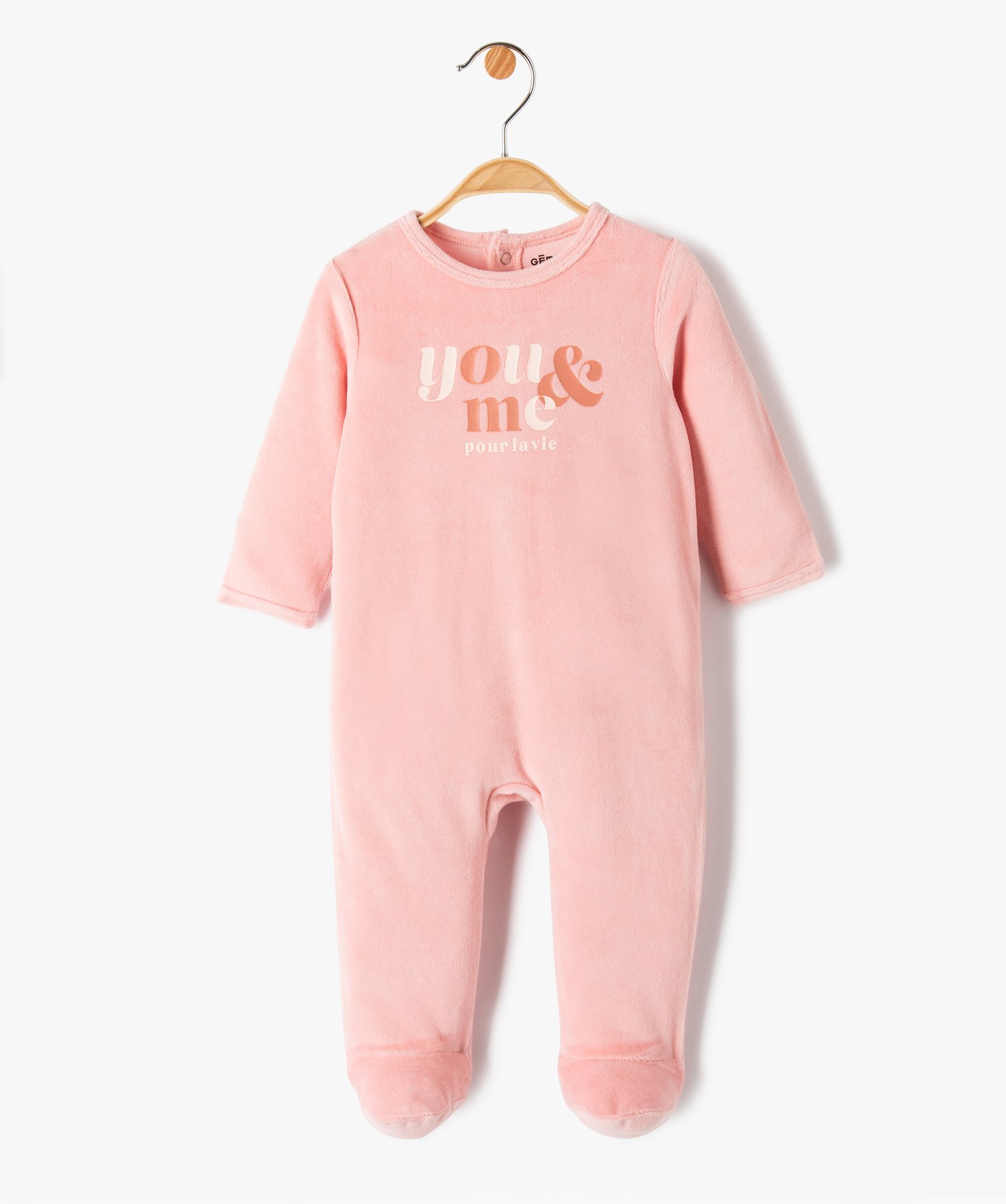 Pyjama bébé fille en velours à message rose | GEMO