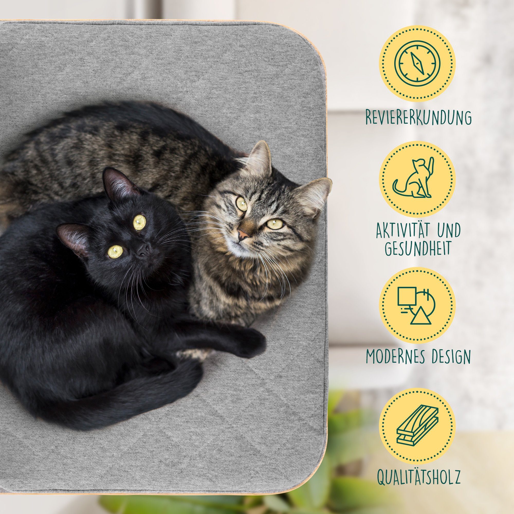 Happypet Katzen-Kletterwand CCLW, inkl. 2 x Katzenstufen Luxus Katzenwand Stabil, Massivholz, bis 45 Kg