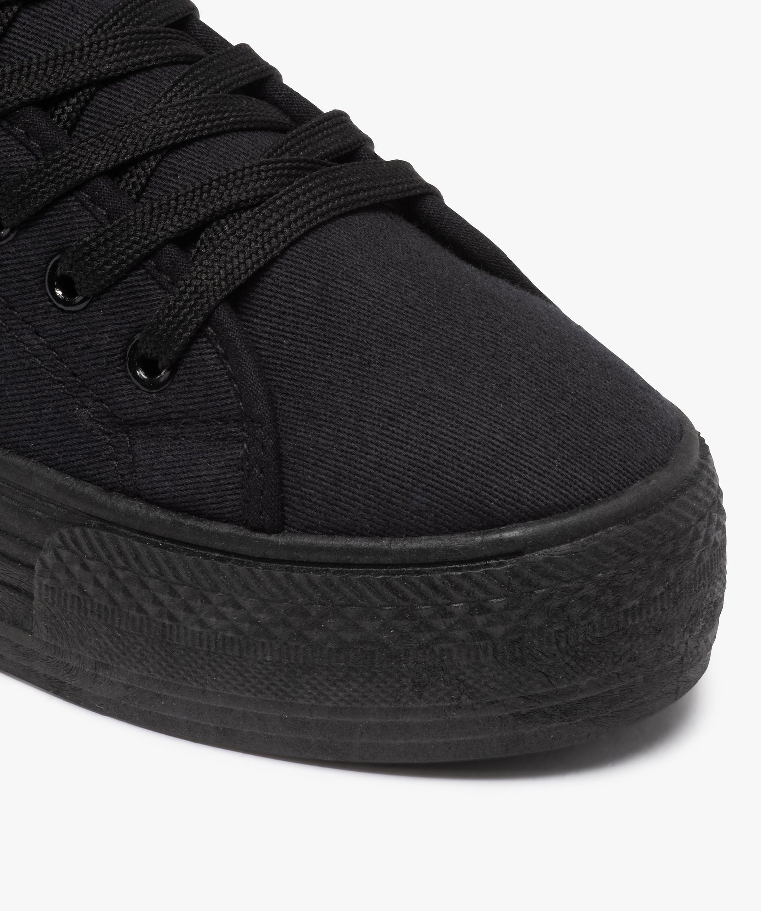 Baskets femme en toile unie et semelle plateforme noir | GEMO