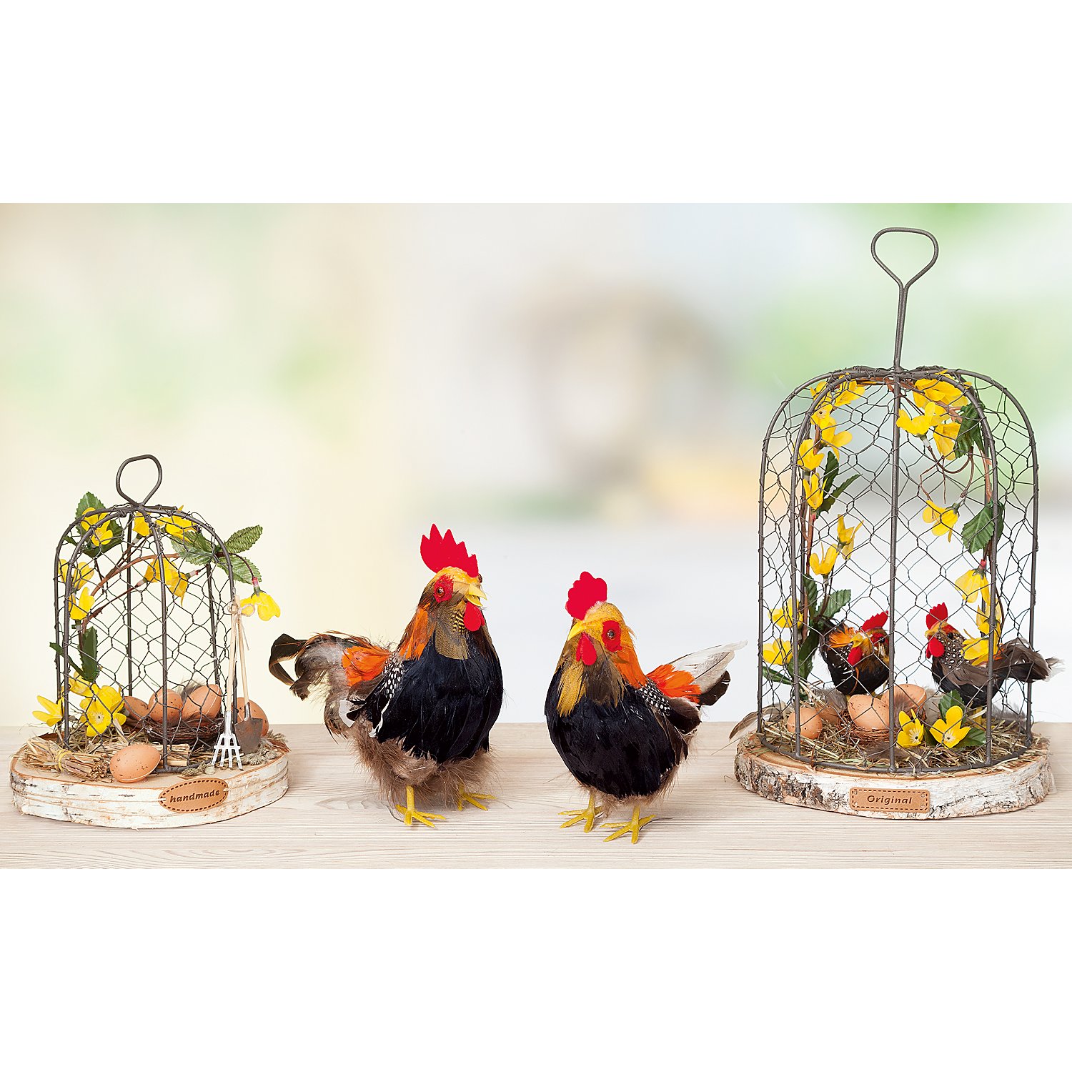 Federhahn und -huhn, 17 cm und 18 cm, 2 Stück