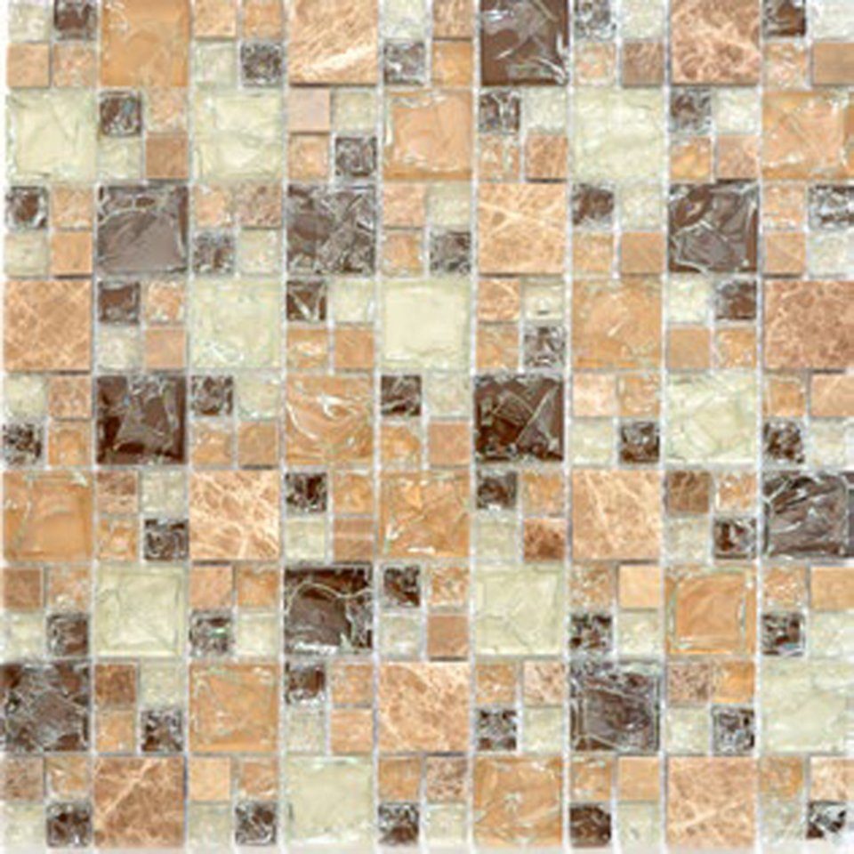 Mosani Mosaikfliesen Glasmosaik Naturstein Mosaik hellbraun glänzend / 10 Matten