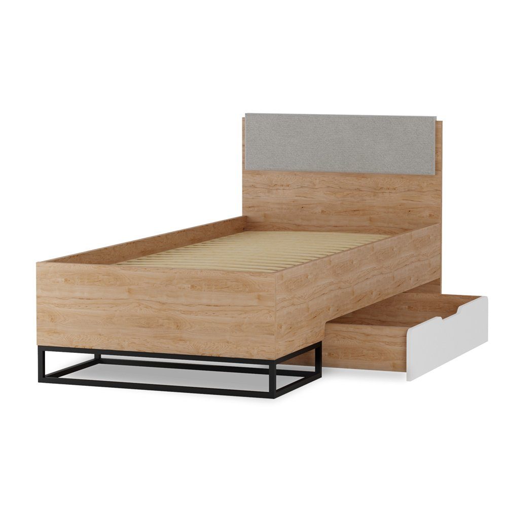 Lomadox Jugendzimmer-Set LUZZI-132, (Sparset, 4-tlg), Eiche Nb. mit weiß, Kleiderschrank, Nachttisch, Bett, Kommode