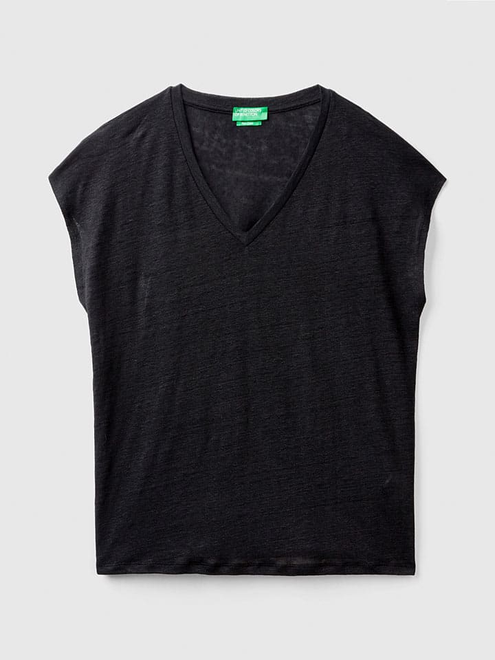 Benetton Leinen-Shirt in Schwarz günstig kaufen