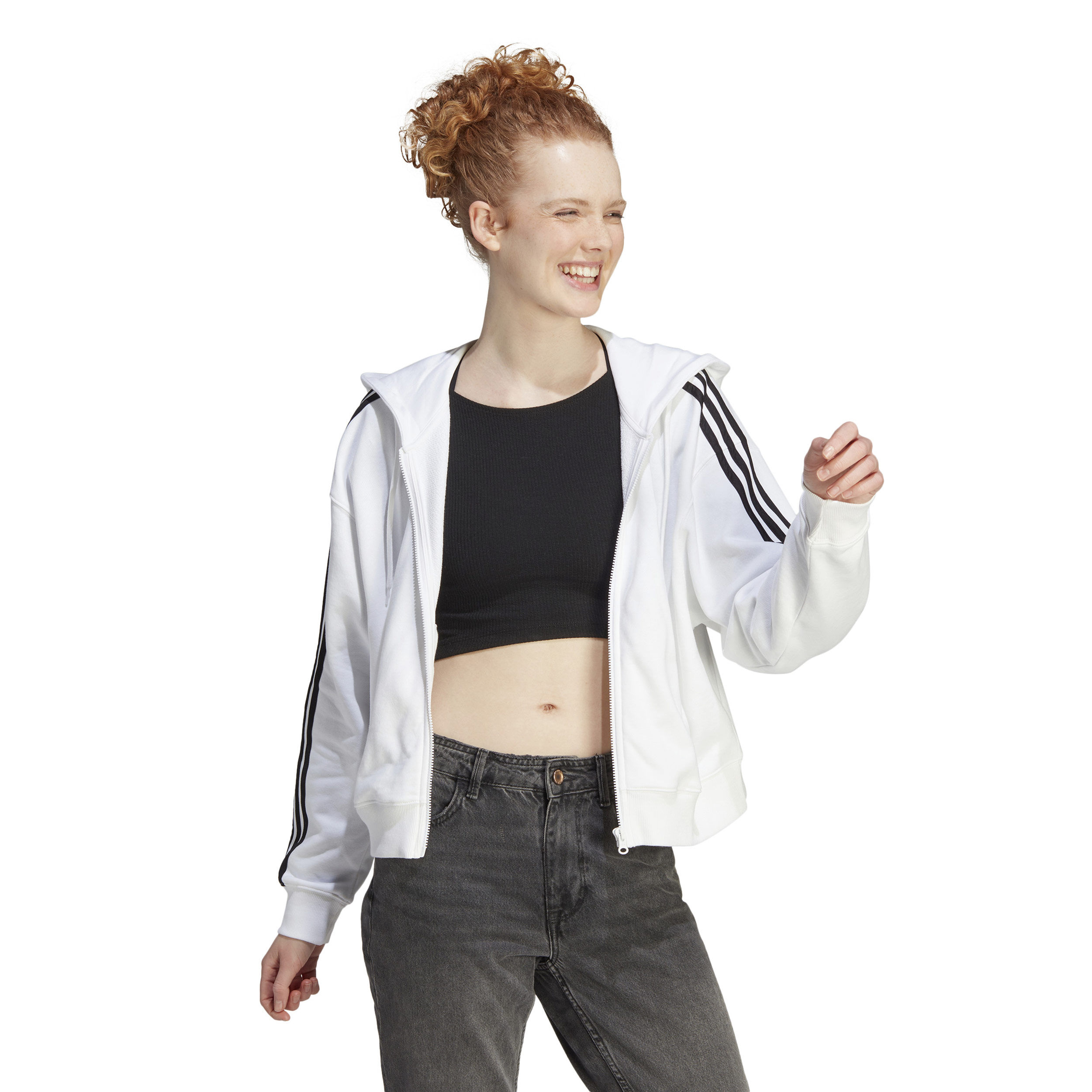 3 Stripes French Terry Sweatjacke Damen - Weiß, Schwarz