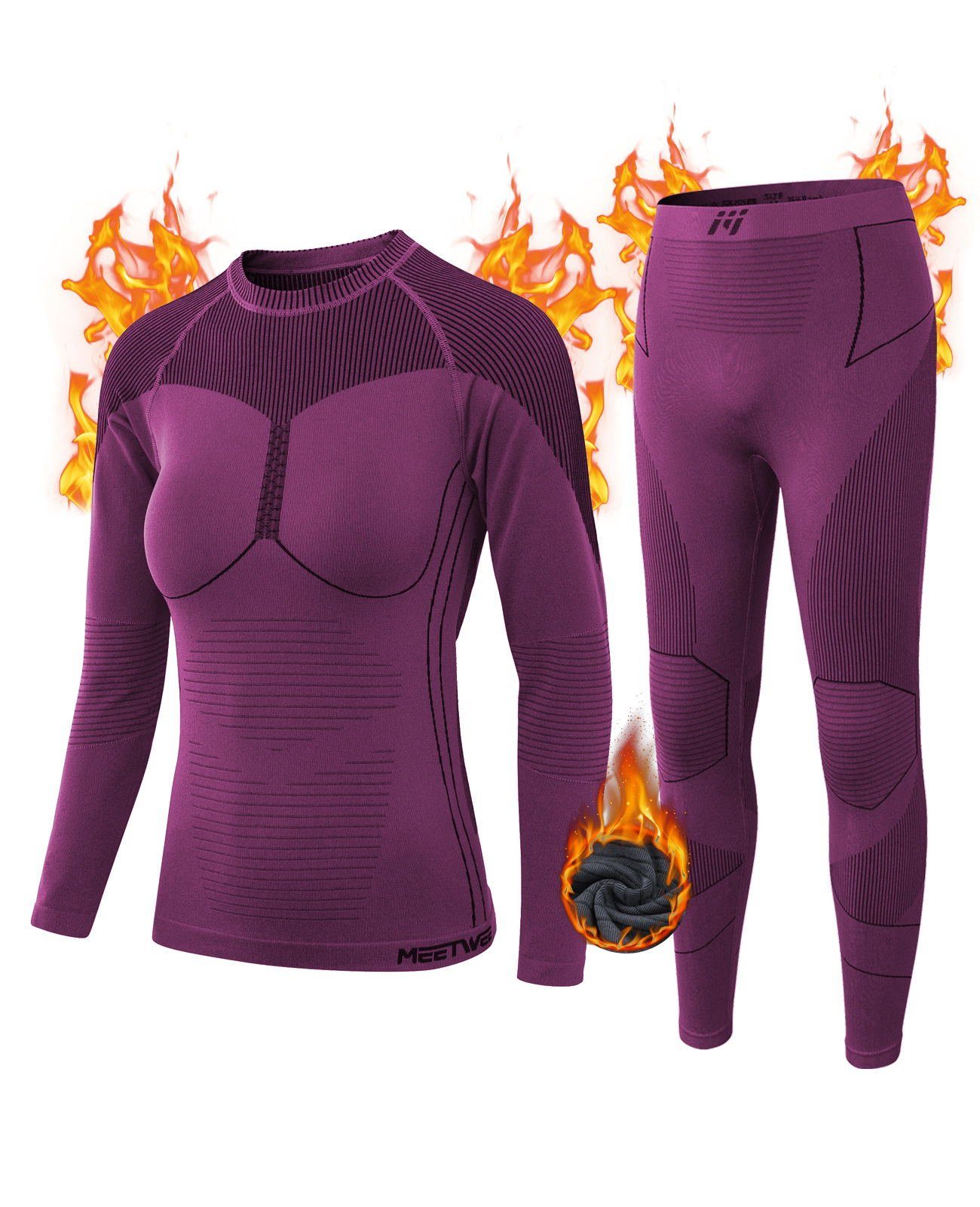 MEETYOO Thermounterhemd Damen Hohe Qualität Thermounterwäsche Kompressions Funktionswäsche Set (Fleece Thermo Unterwäsche Set, lange Unterhose Unterhemd) Wintersportaktivitäten Atmungsaktiv