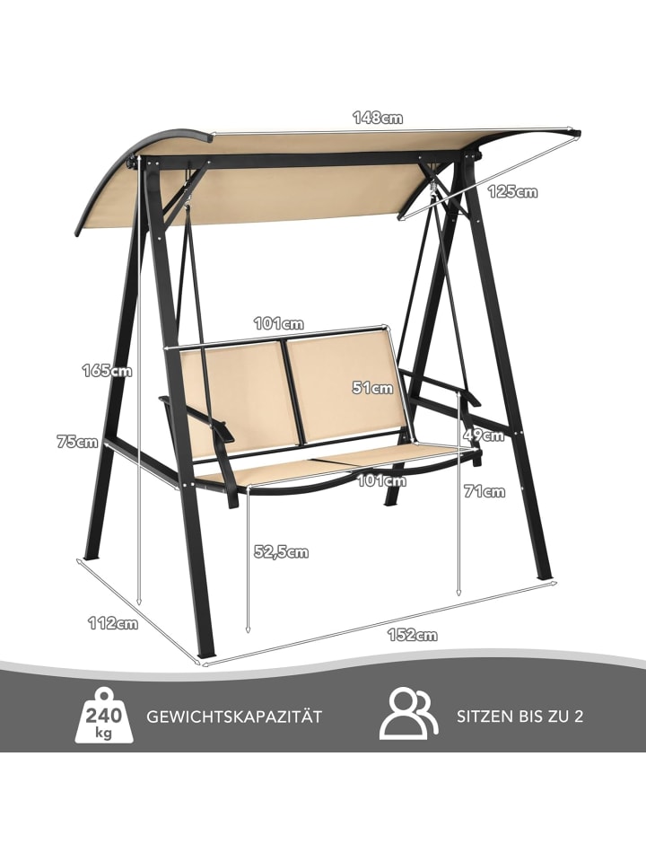 COSTWAY Hollywoodschaukel 2-Sitzer in Beige günstig kaufen onesize