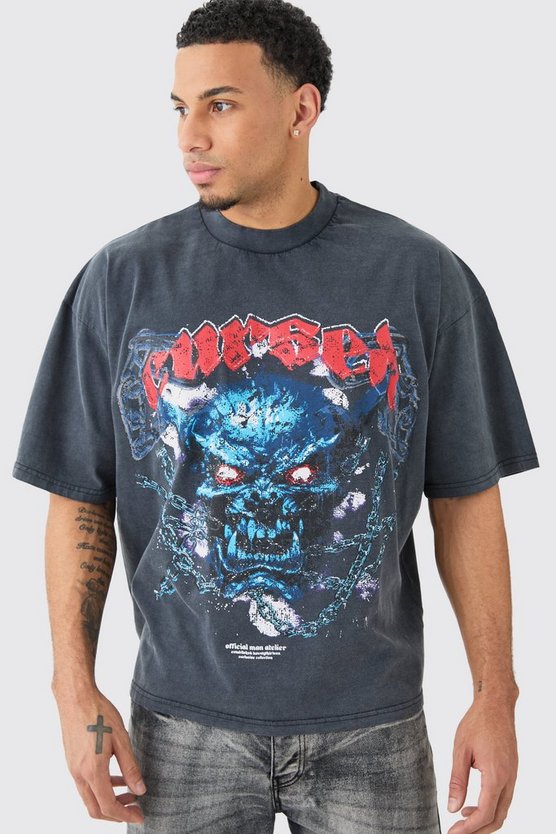 Kastiges Oversize T-Shirt mit Acid-Waschung