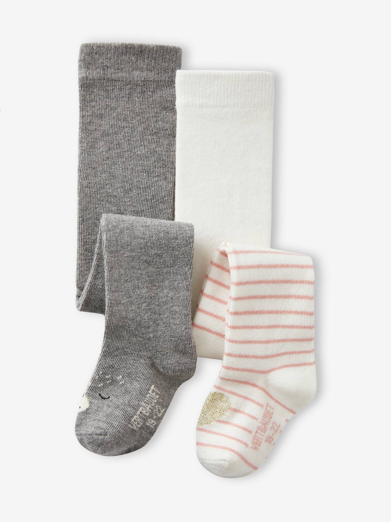 Lot de 2 paires de collants coeurs/animaux bébé fille gris ardoise