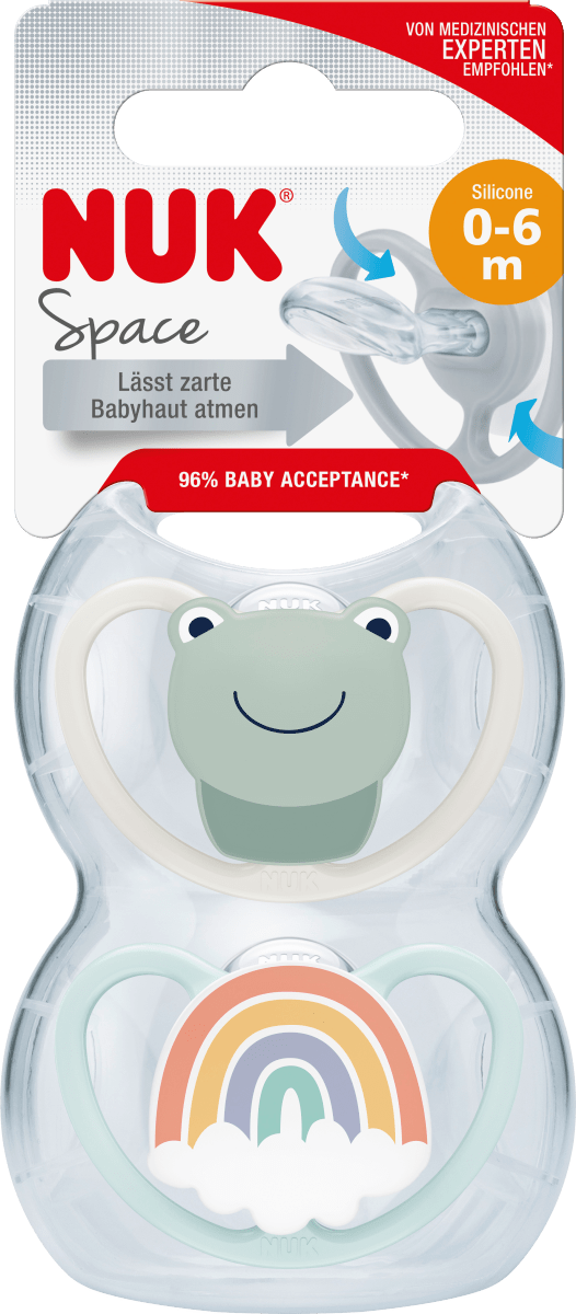 Schnuller Space Silikon, beige/blau, 0-6 Monate, 2 St