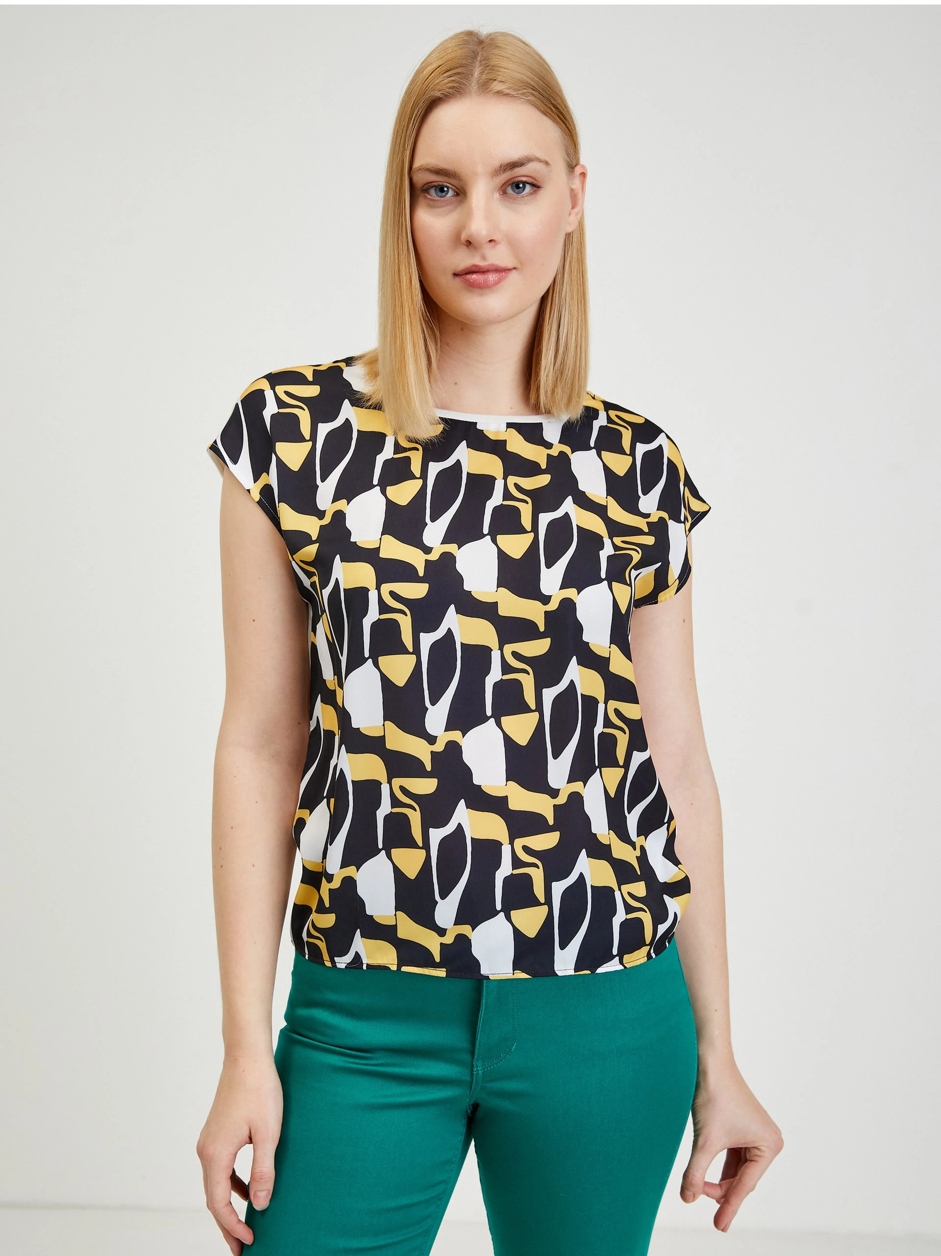Gelb-blau gemustertes Damen T-Shirt ORSAY