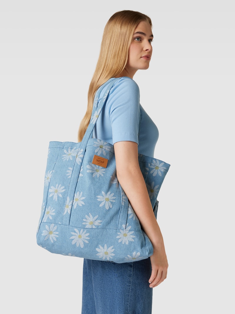 Shopper mit Allover-Muster Modell 'Drew' in jeans