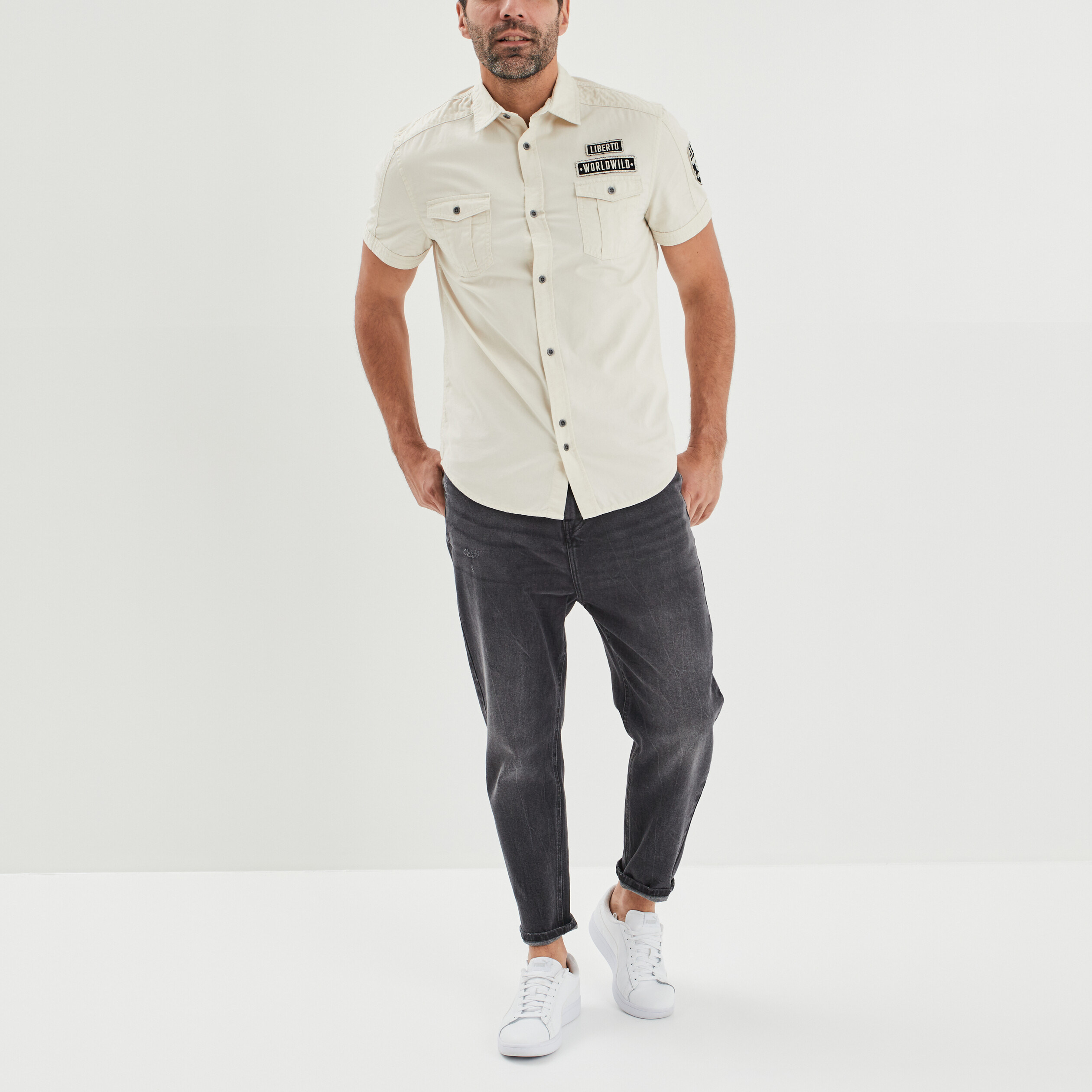 Chemise manches courtes Liberto ecru homme | La Halle