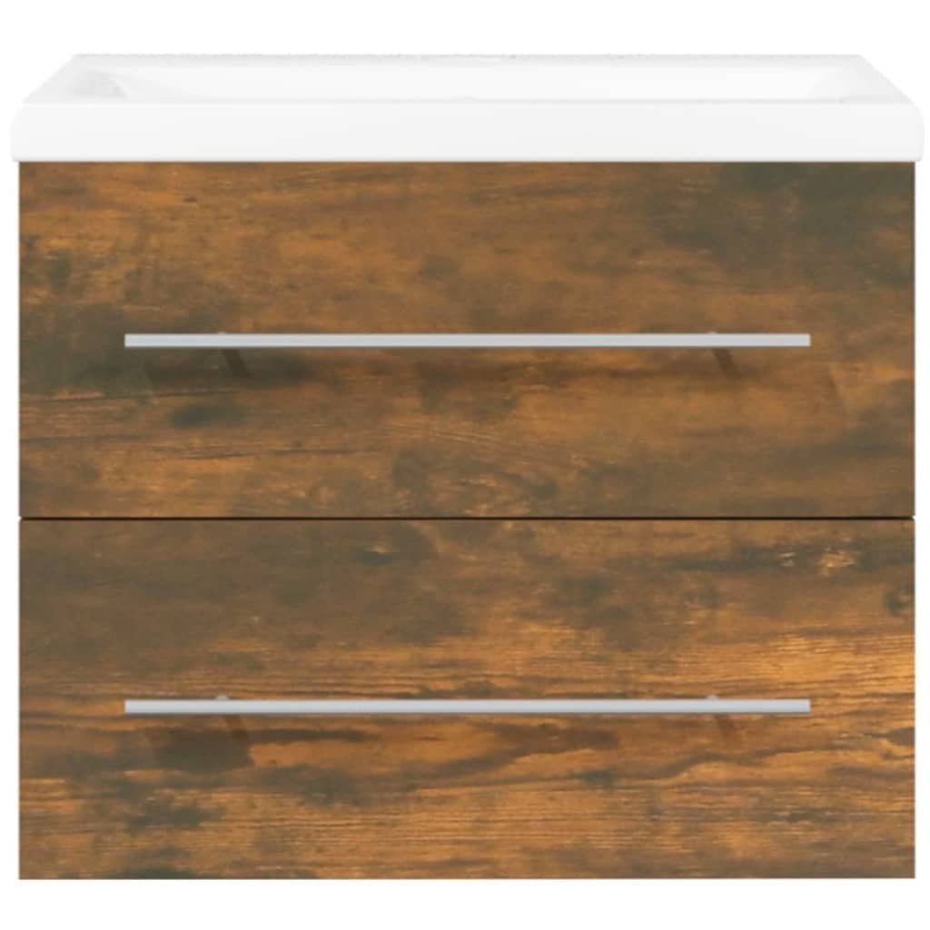 vidaXL Badezimmerspiegelschrank Waschbeckenschrank mit Einbaubecken Räuchereiche Holzwerkstoff (1-St)