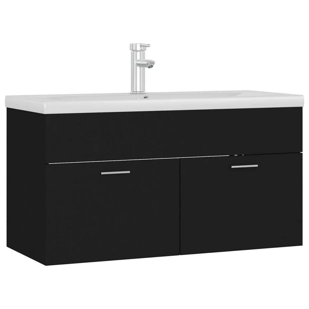 vidaXL Badezimmerspiegelschrank Waschbeckenunterschrank mit Einbaubecken Schwarz Holzwerkstoff (1-St)