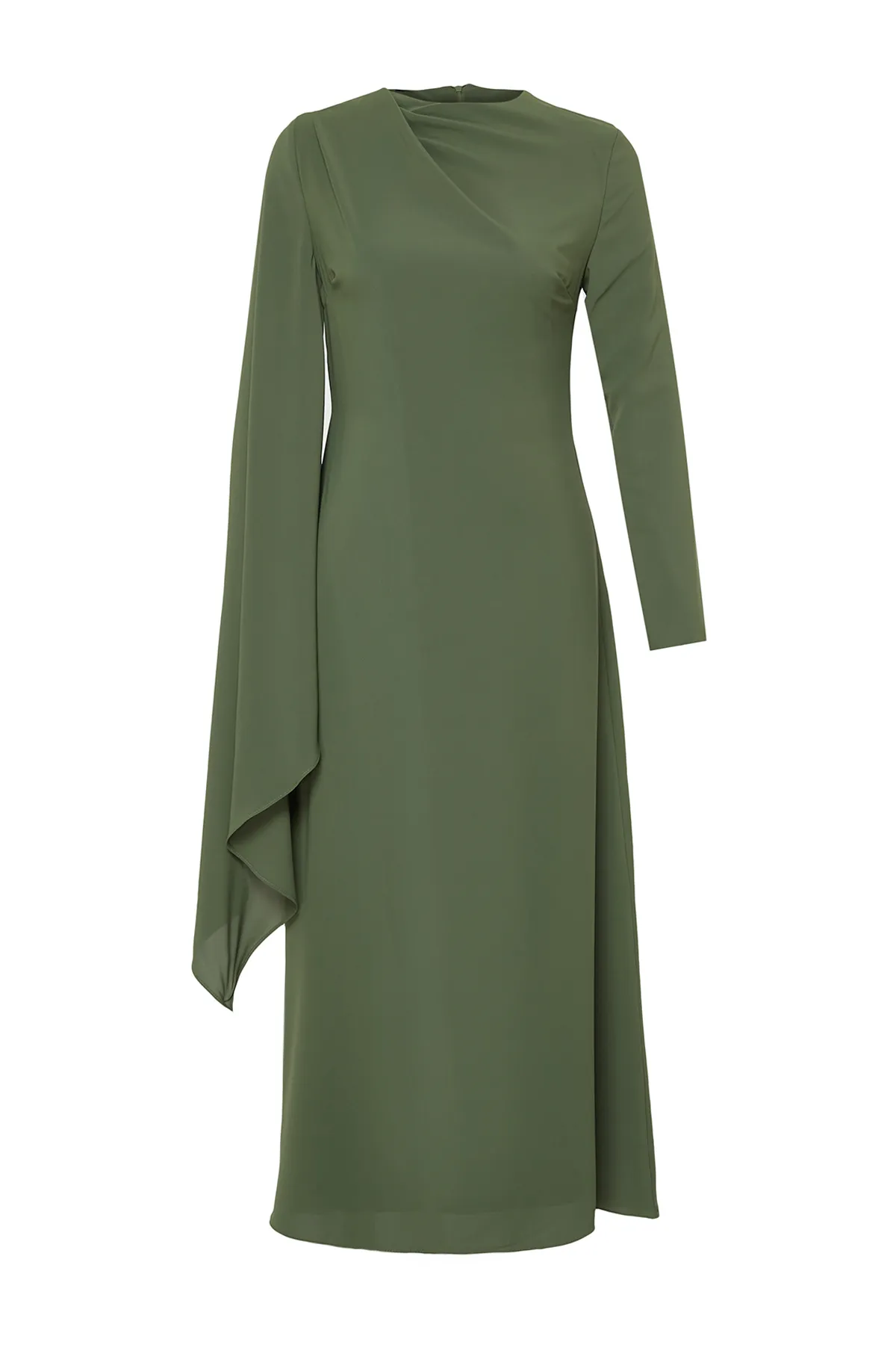 Trendyol Modest  Khakifarbenes Abendkleid mit Schalkragen TCTSS24DB00036