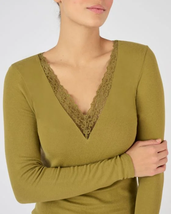 Tee-shirt manches longues Thermolactyl Sensitive, finition dentelle