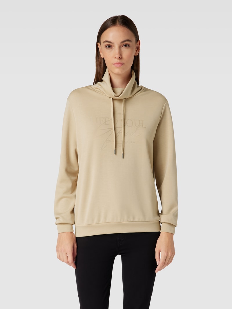 Sweatshirt mit Stehkragen und Tunnelzug Modell 'BANU' in sand