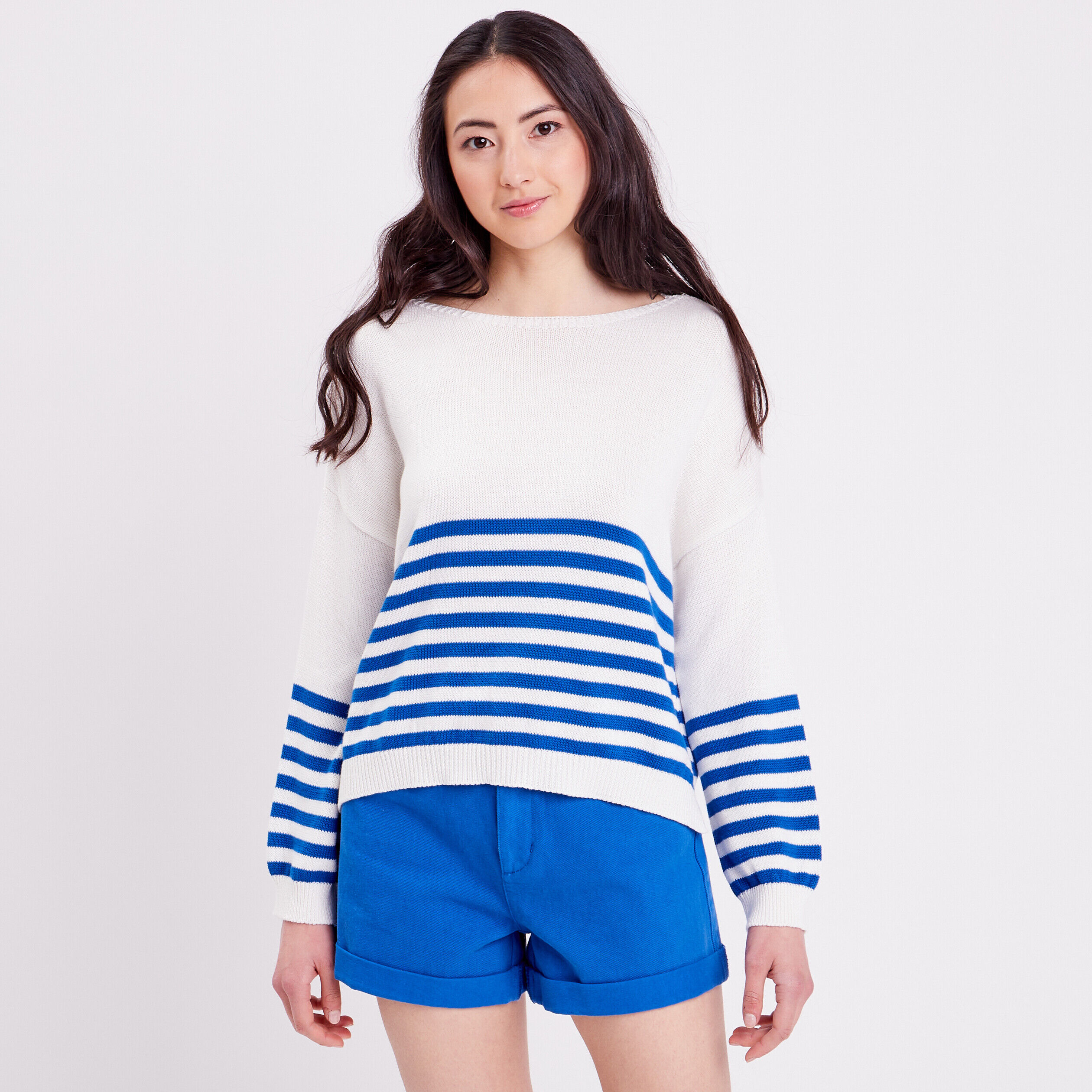 Pull manches longues bleu marine femme | Cache Cache
