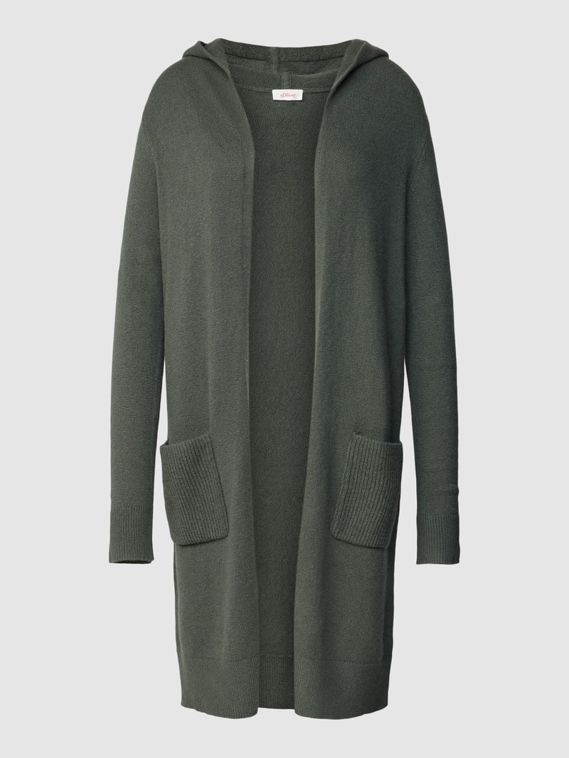Longcardigan mit Kapuze in dunkelgrün