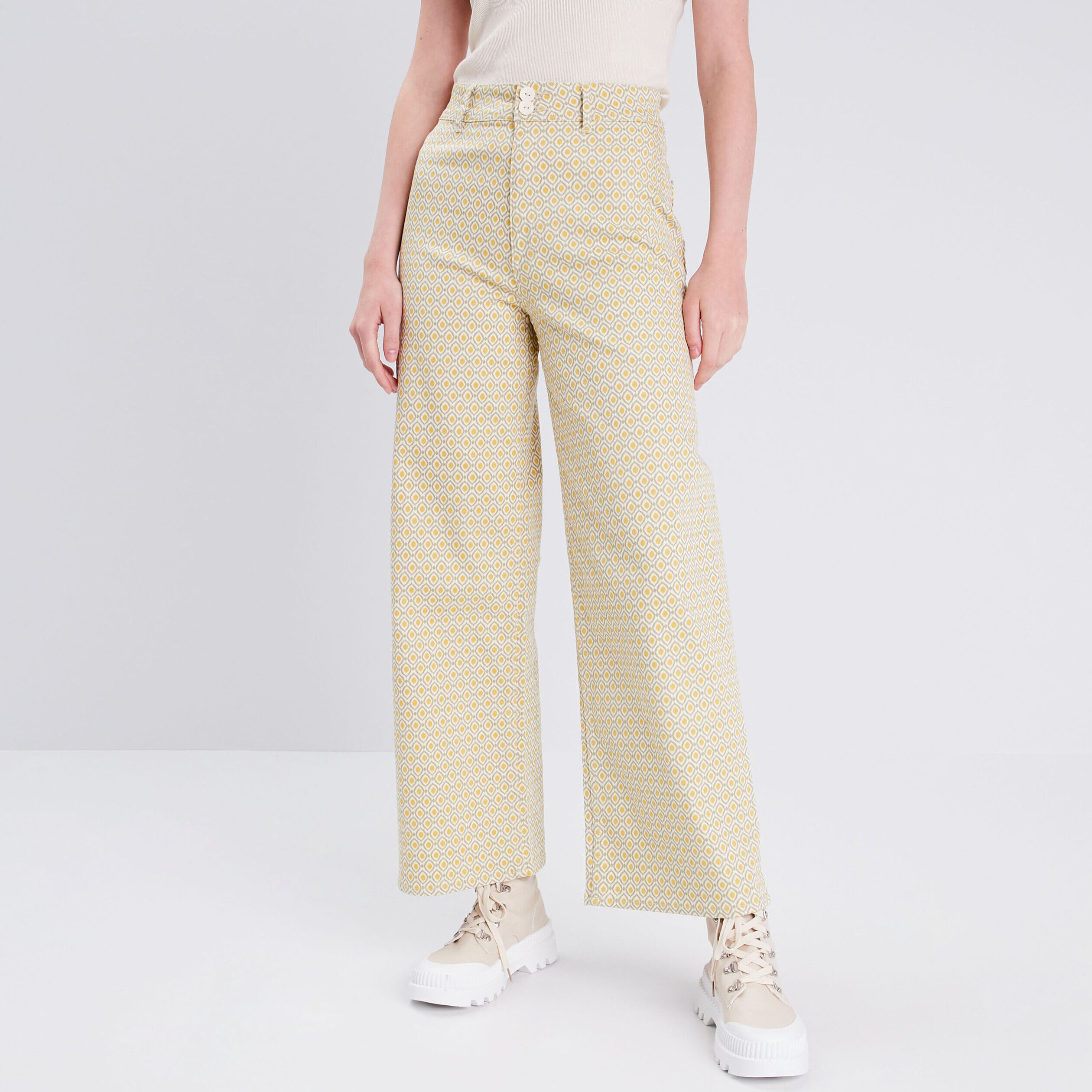 Jeans wide leg taille haute blanc femme | Cache Cache