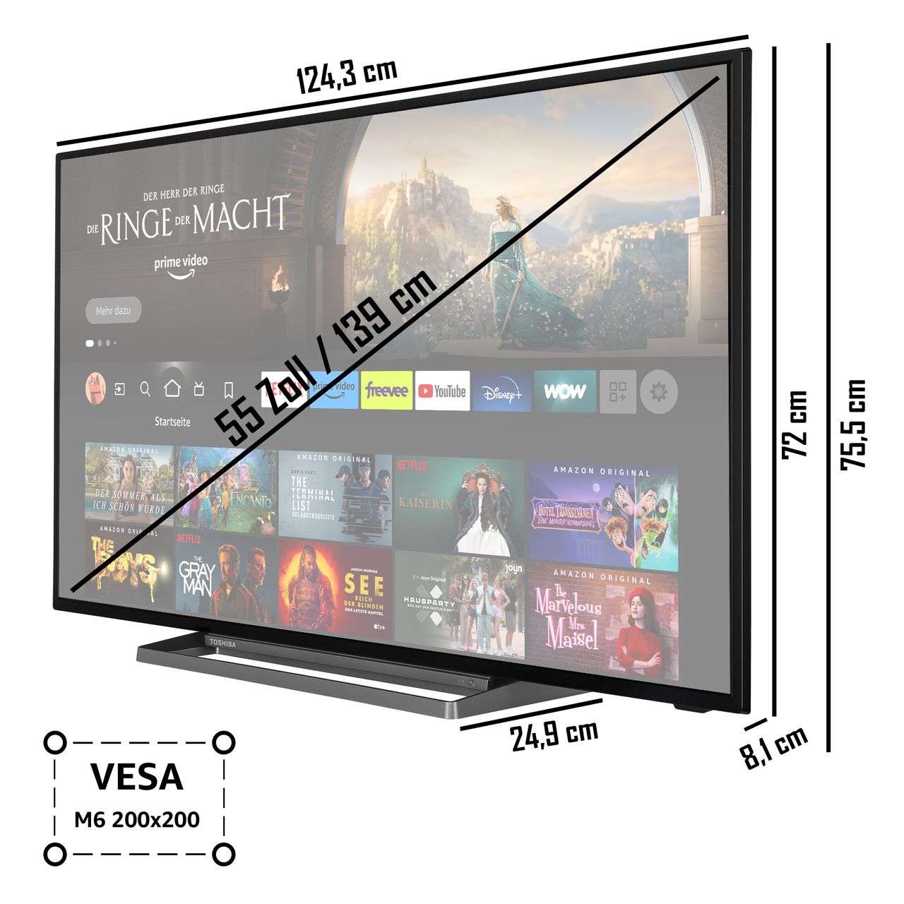 Toshiba Toshiba 55UF3D63DA 55 Zoll Fernseher / Fire TV (4K UHD, HDR, Built-In Alexa, Sound by Onkyo)