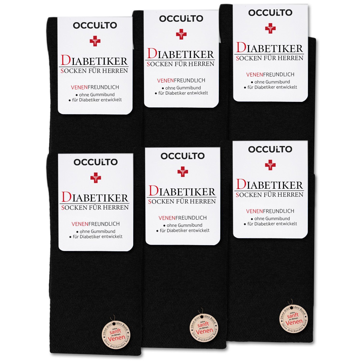 OCCULTO Diabetikersocken Diabetikersocken Herren ohne Naht 6er Pack (Modell: Oliver) (6-Paar)