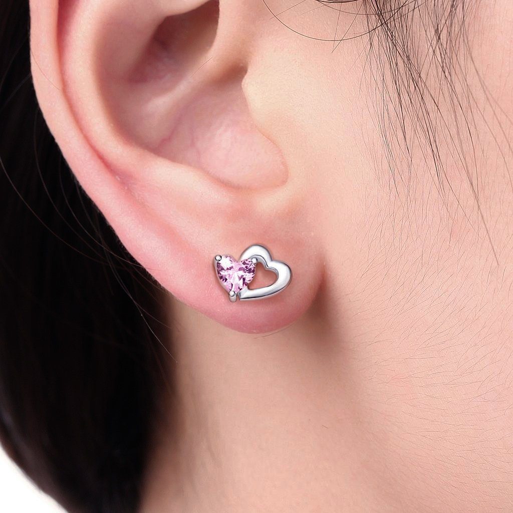 Limana Schmuckset echt 925 Sterling Silber Schutz-Engel Herz Hals-Kette mit Ohrringe, Engelkette Ohrstecker Kinder Mädchen rosa