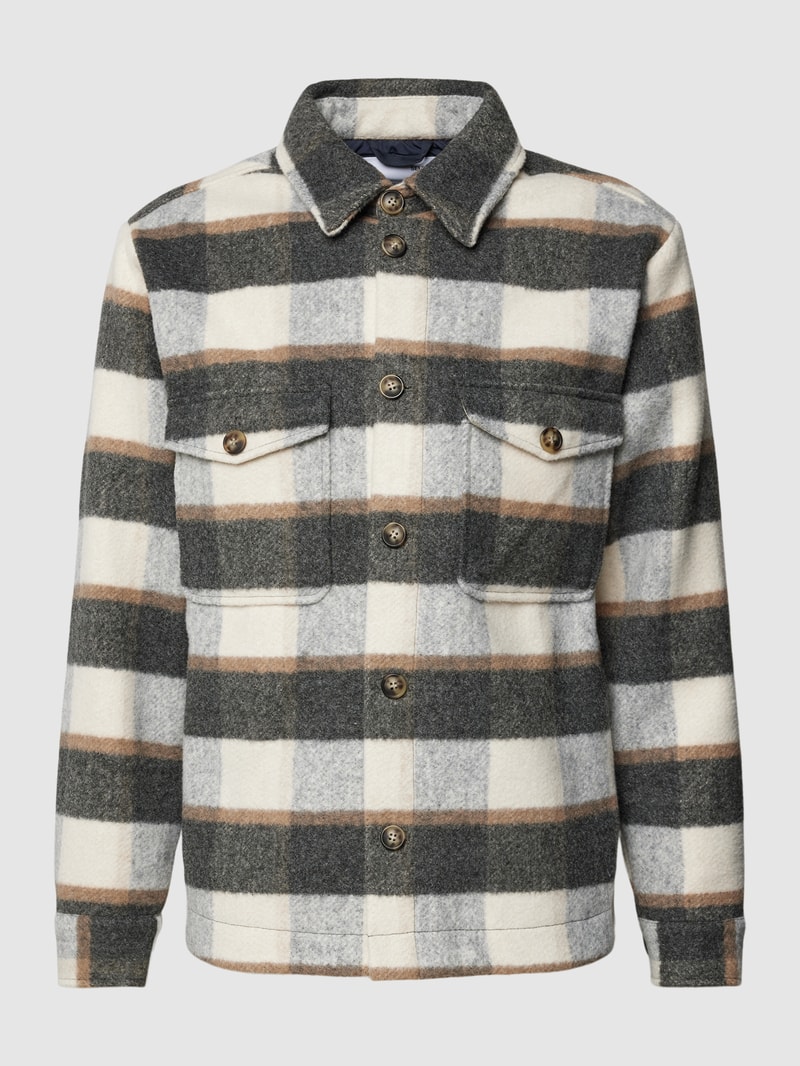 Relaxed Fit Overshirt mit Tartan-Karo in hellgrau