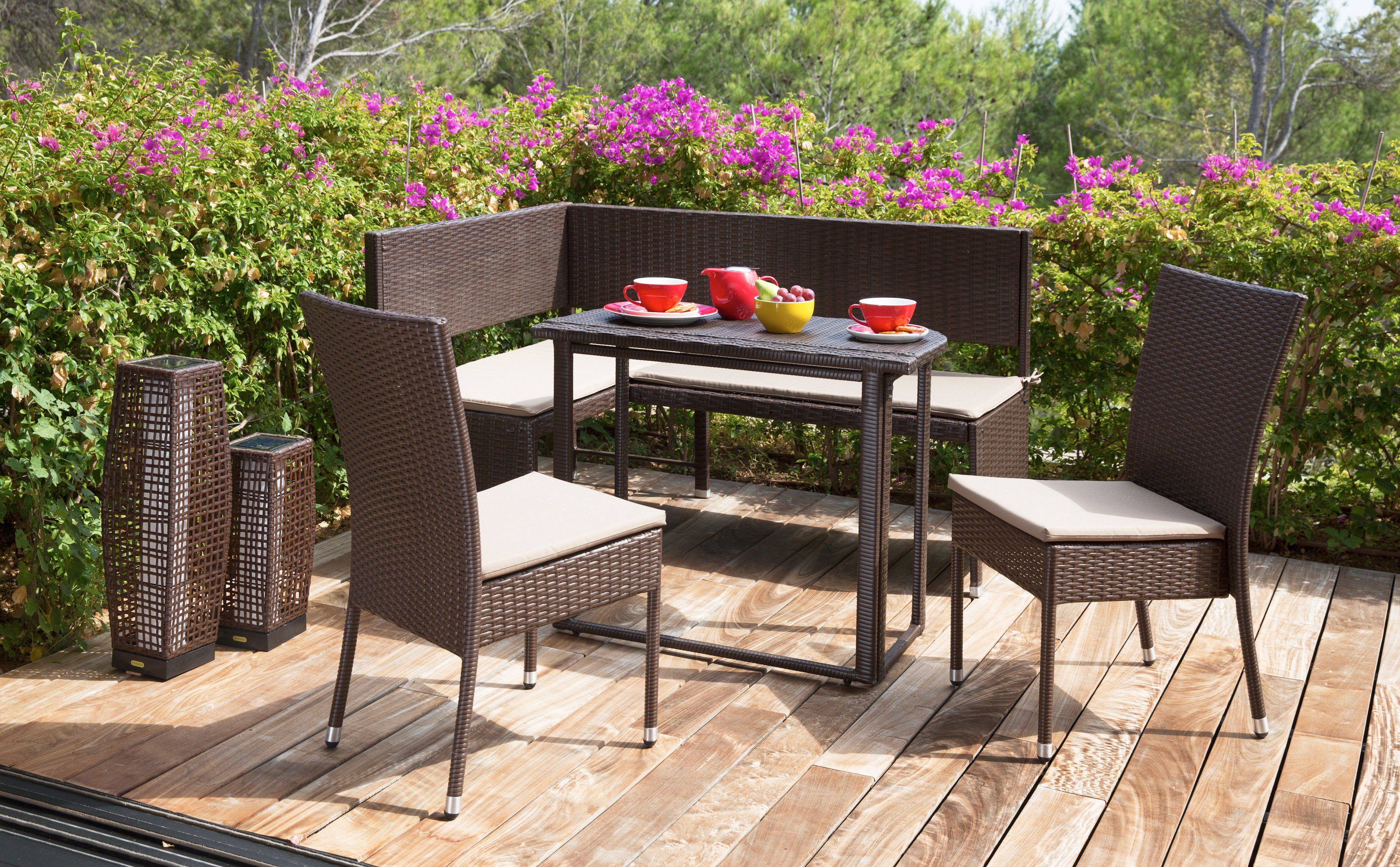 MERXX Gartensessel Caletta (Set, 2-St), 2er Set, Polyrattan, stapelbar, braun, inkl. Auflage
