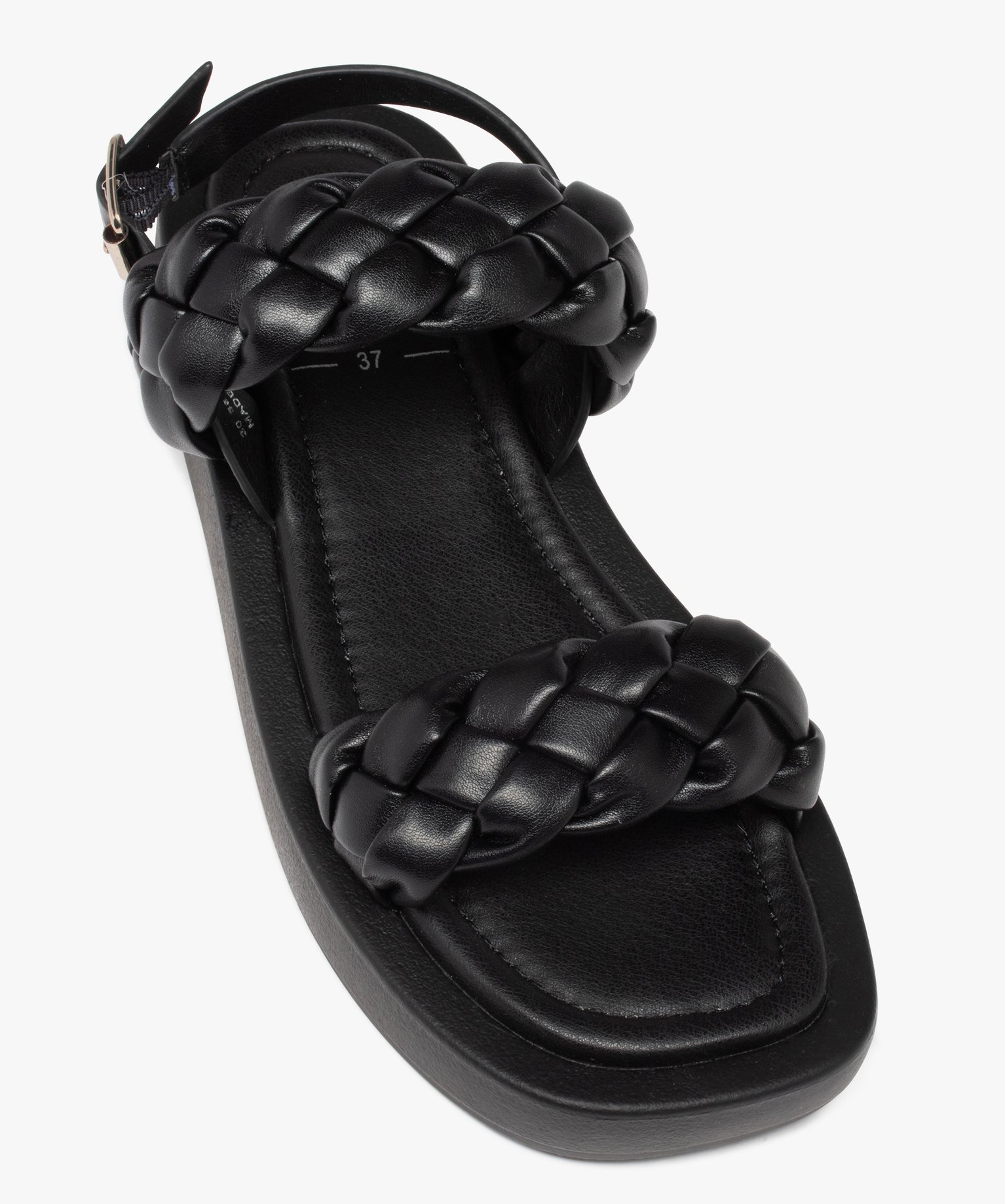 Sandales femme plateforme à brides tressées unies noir | GEMO