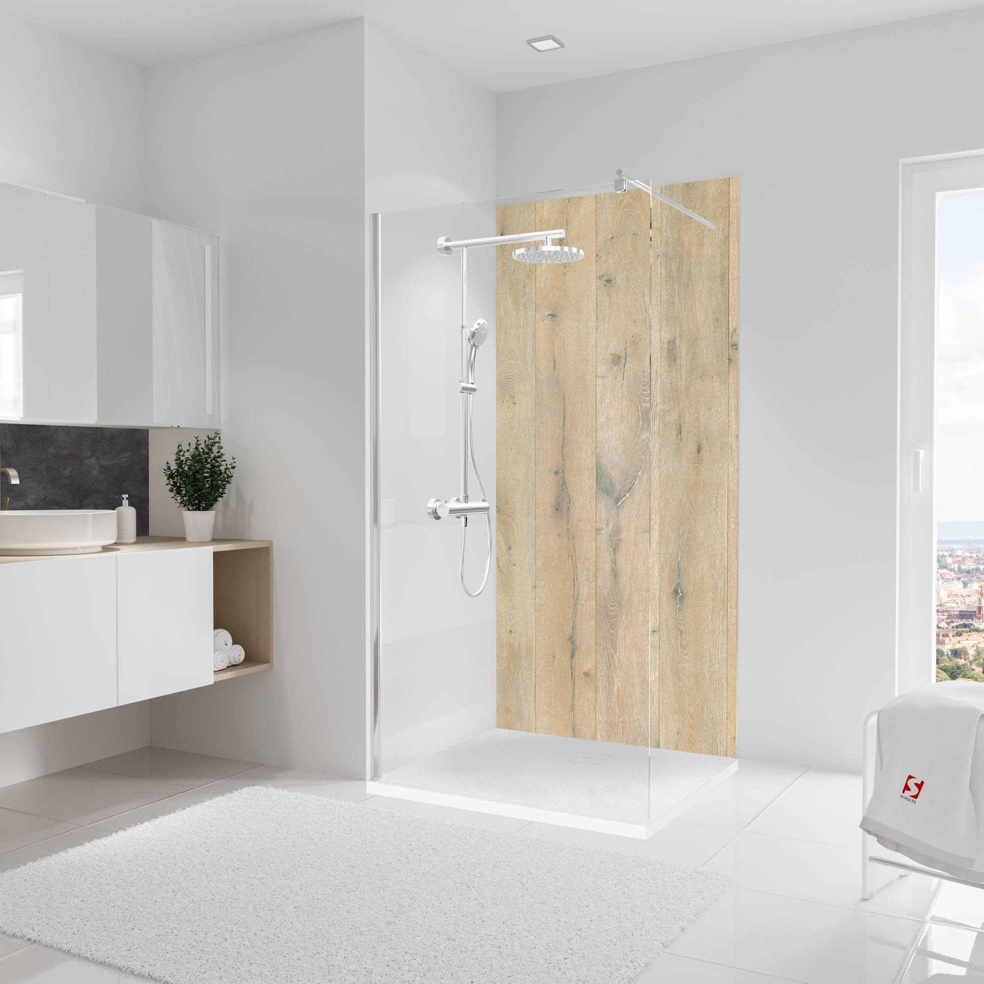 Schulte Badrückwand DecoDesign Dekor Holz Landhauseiche, (1-tlg), Wandverkleidung, fugenloser Fliesenersatz, Duschrückwand