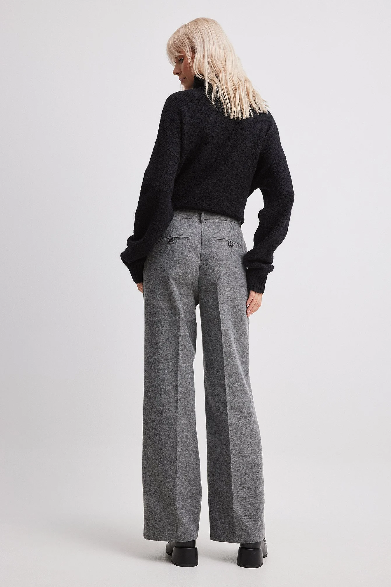 Flanellhose mit weitem Bein und hoher Taille