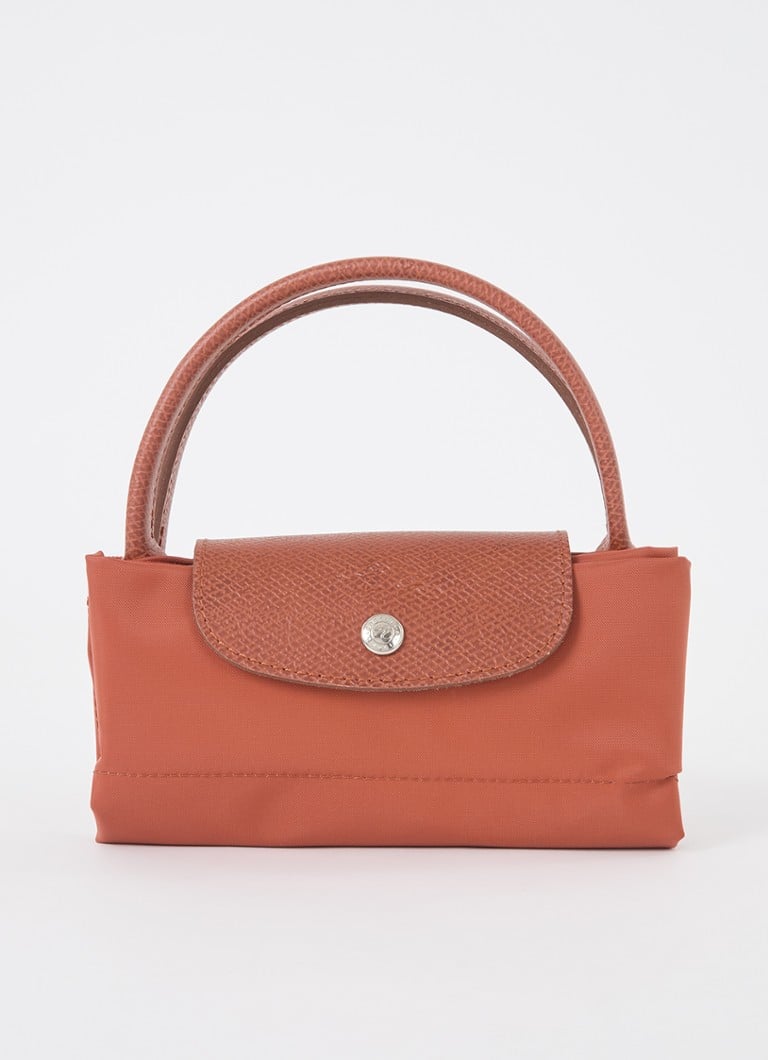 Geantă verde Longchamp Le Pliage, mărimea S, cu detalii din piele.