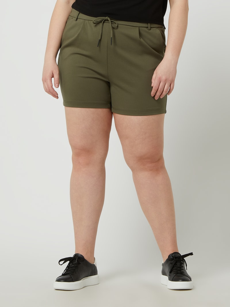 PLUS SIZE Shorts mit Stretch-Anteil Modell 'Trash Life' in olivgrün