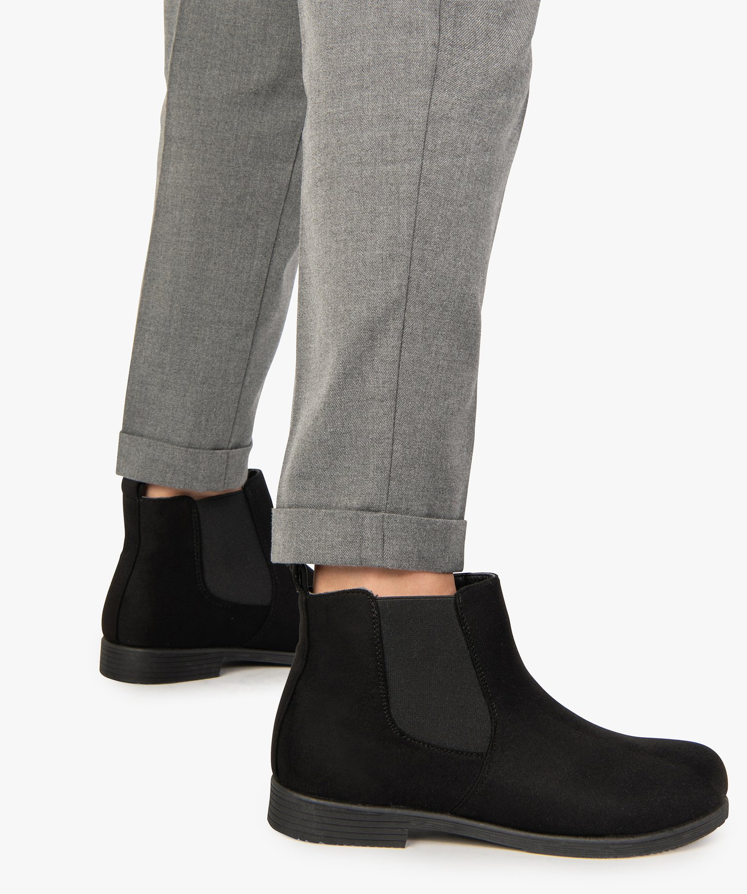 Boots femme style Chelsea à talon plat dessus suédine unie noir | GEMO
