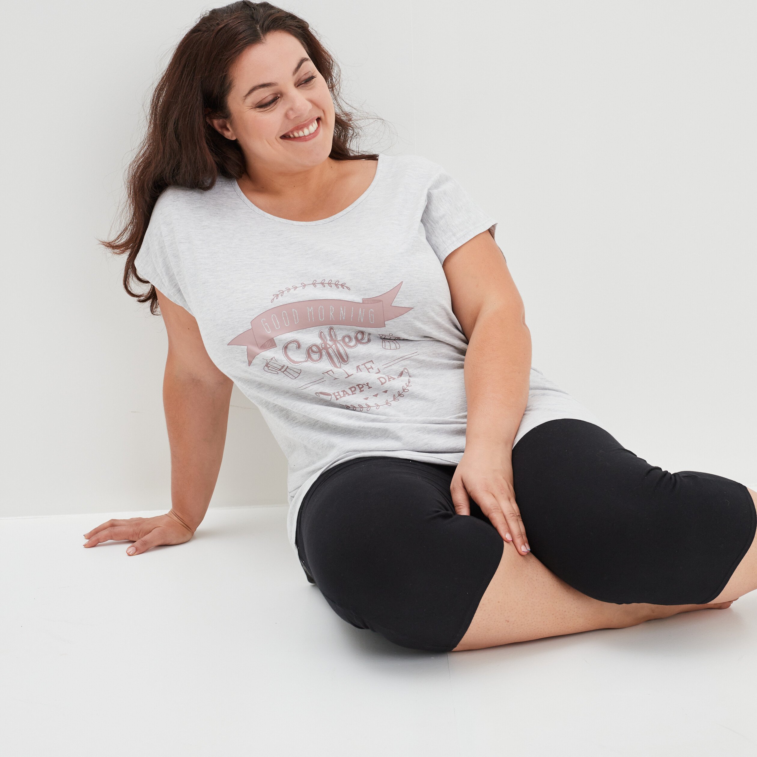 Ensemble pyjama corsaire Modavista gris clair femme grande taille | La Halle