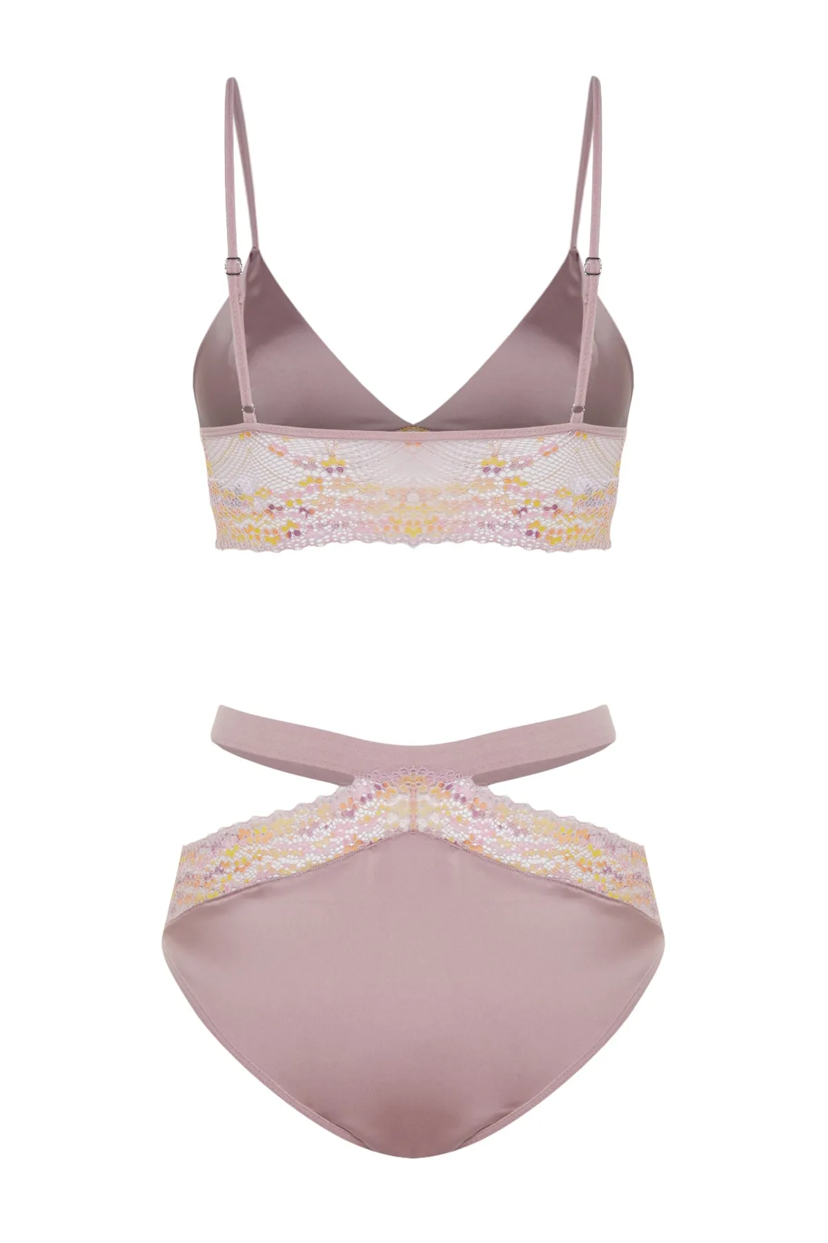 Trendyol Collection  Mehrfarbiges Dessous-Set aus Strick mit Satinspitze, Seilriemen und ohne Kappe THMSS23CC00094