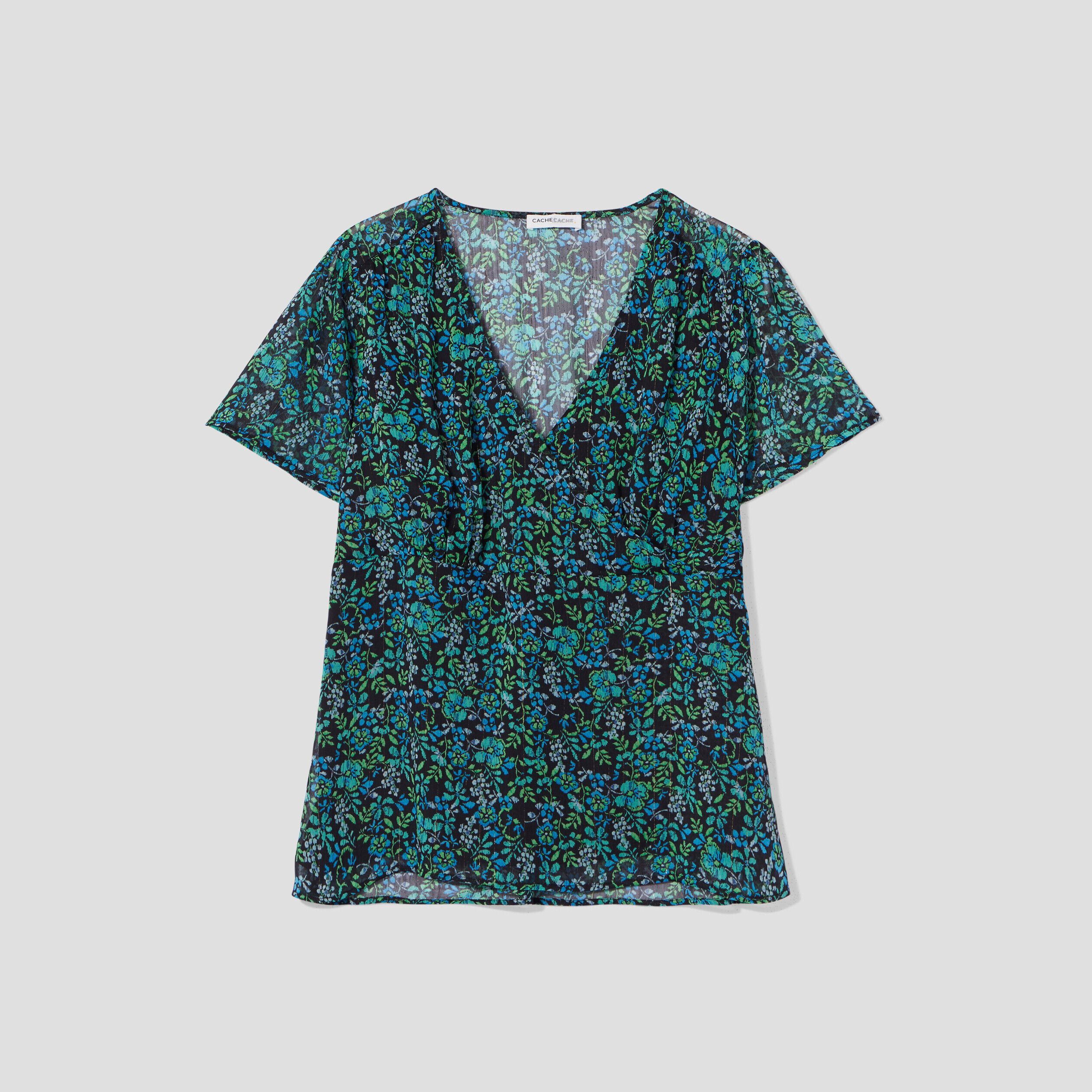 Blouse manches courtes vert femme | Cache Cache