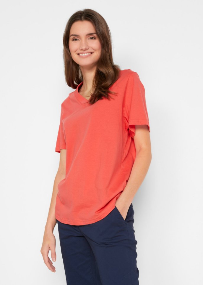 Weites Long-Shirt mit V-Ausschnitt, Kurzarm (5er Pack)