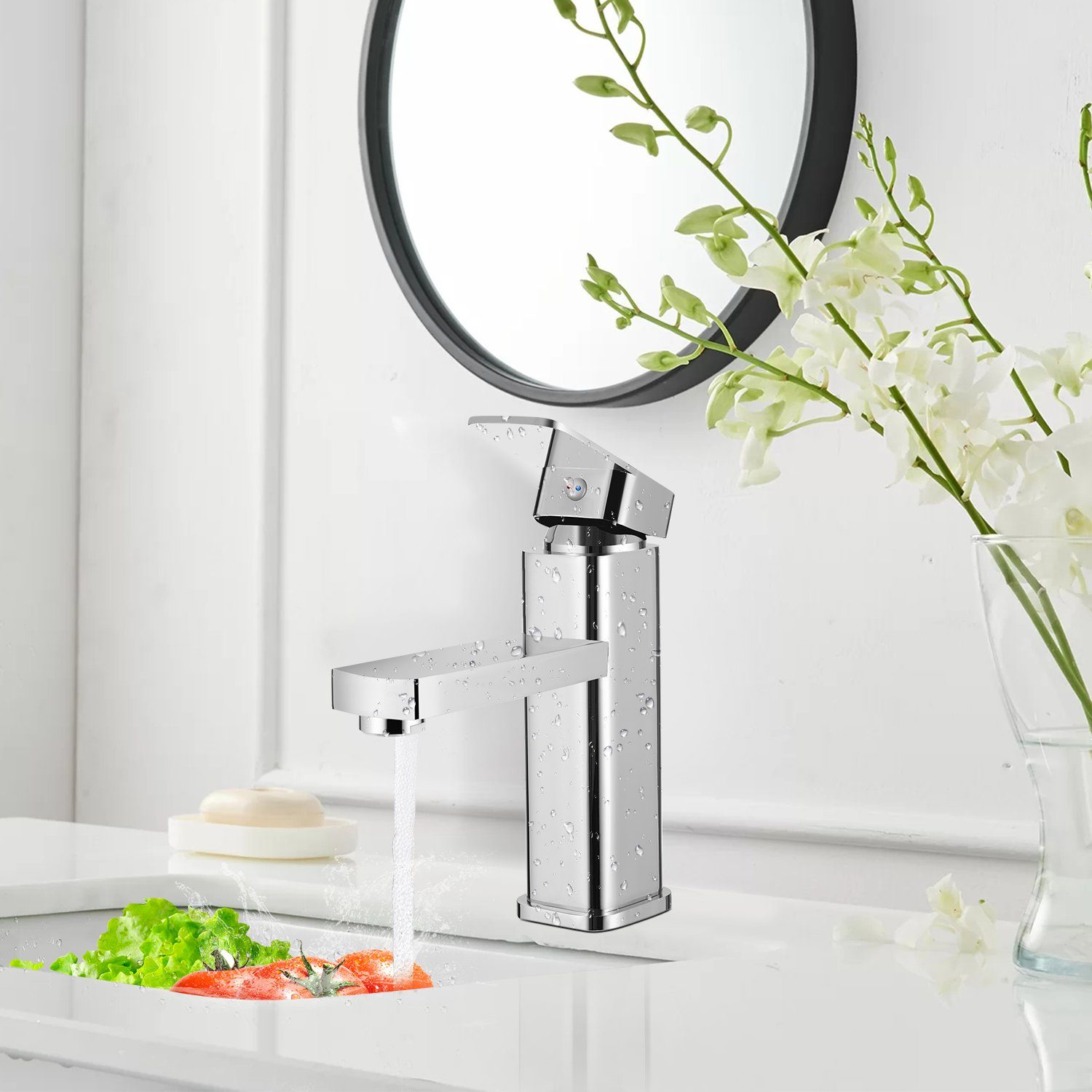LETGOSPT Waschtischarmatur Waschtischarmatur Bad für Waschbecken eckig Edstahl Waschtisch Armatur Wasserhahn Einhebelmischer Mischbatterie Badarmatur