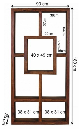 Wohnling Design Massives Bücherregal Sheesham 180 x 90 x 35 cm Massivholz