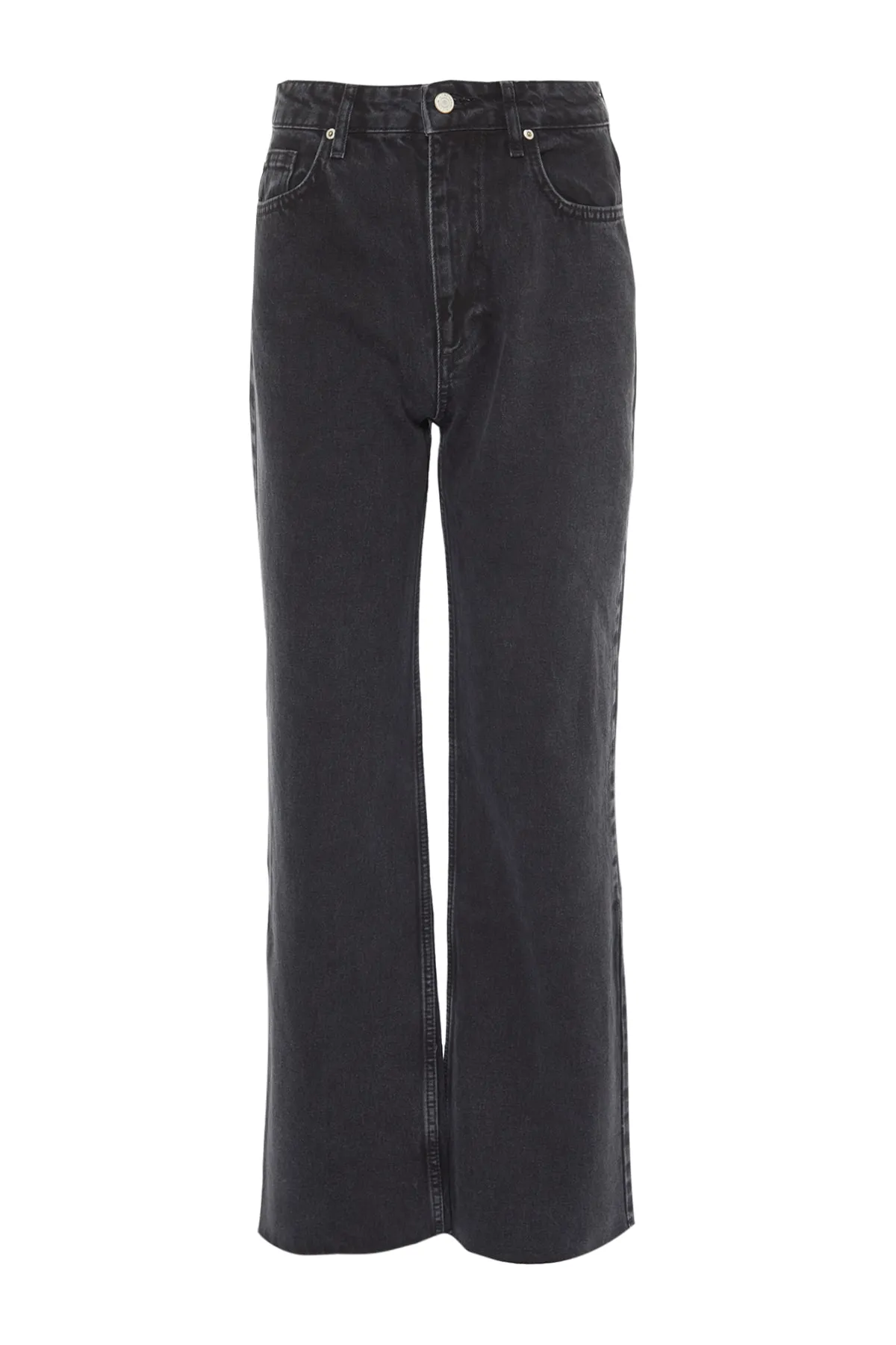 Trendyol Collection  Schwarze, nachhaltigere Jeans mit hoher Taille und weitem Bein TWOAW23JE00364