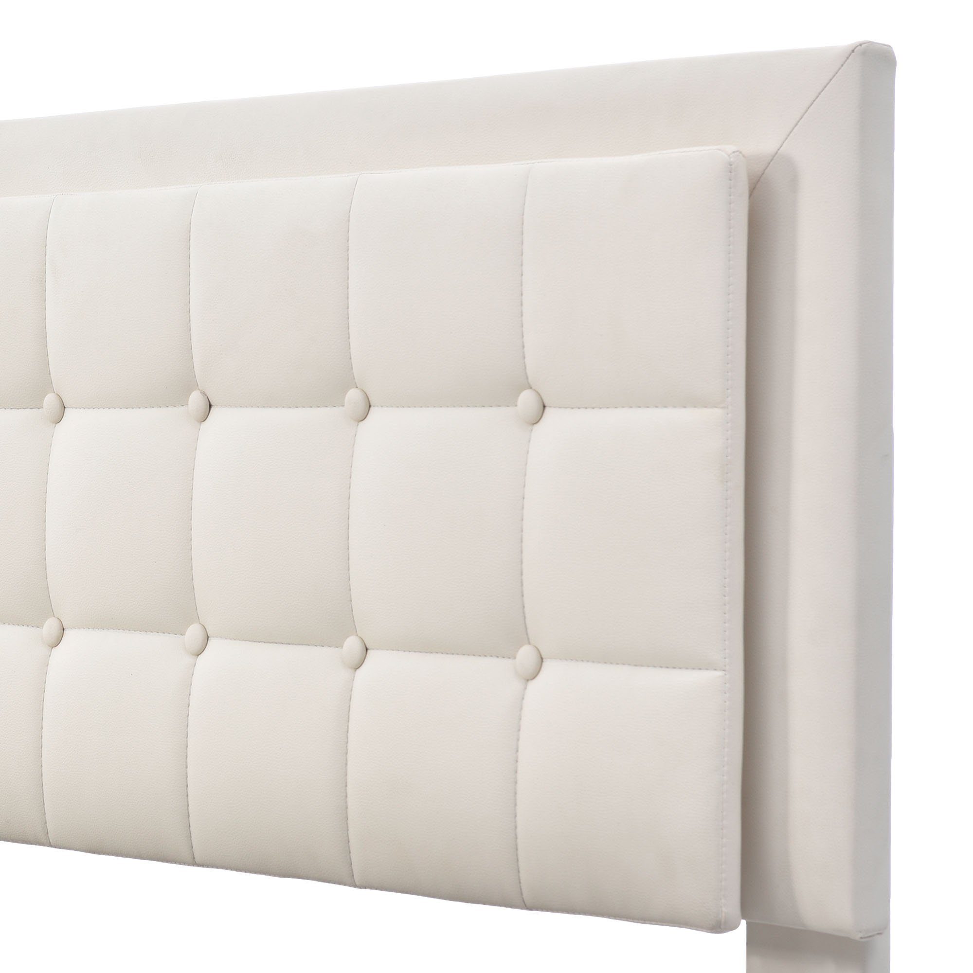 Ulife Polsterbett Weiß Doppelbett LED-Beleuchtung Kunstleder mit Stauraum, 140 X 200 cm