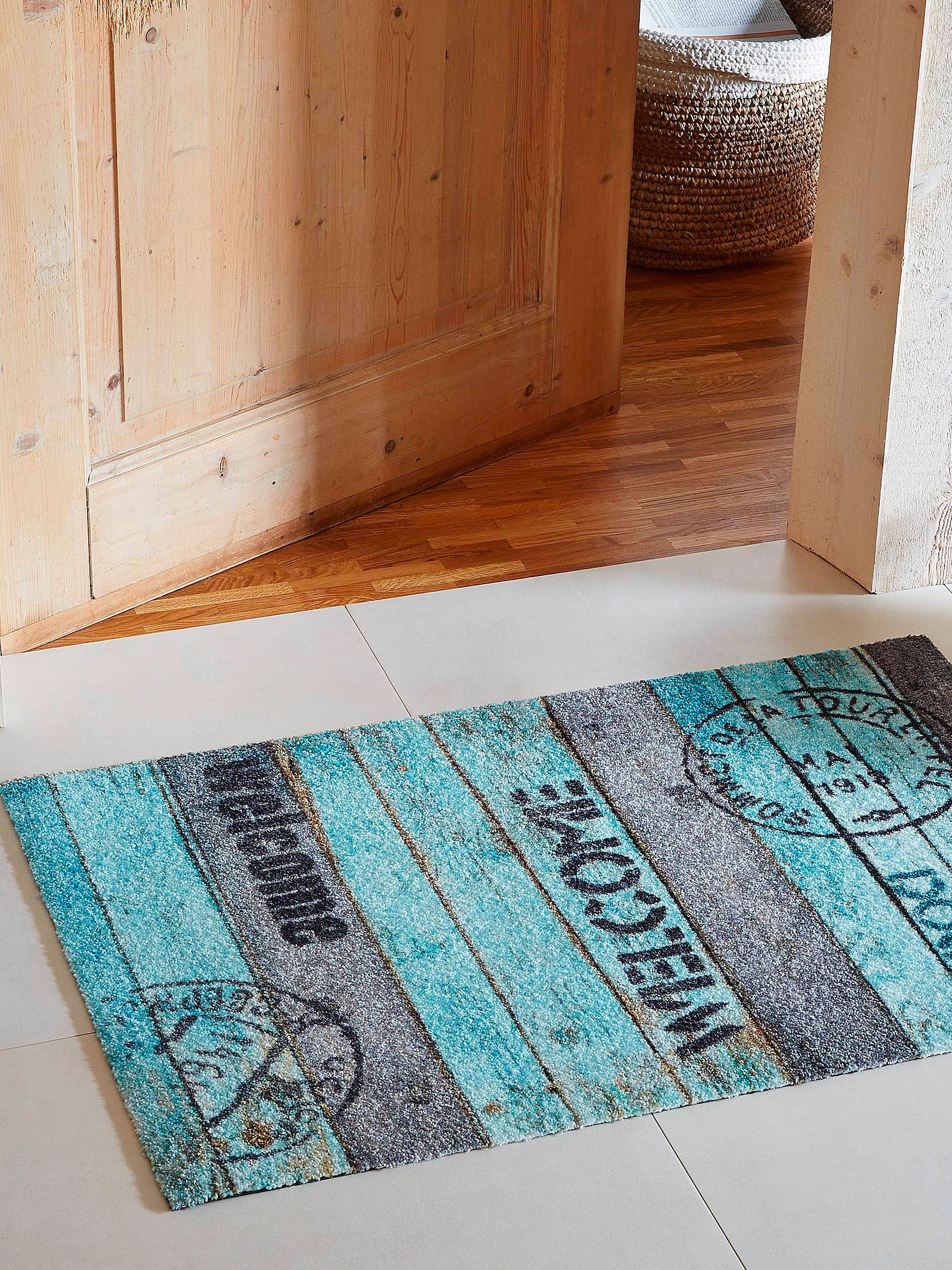 Vintage Wood Fußmatte, Turquoise Brown
