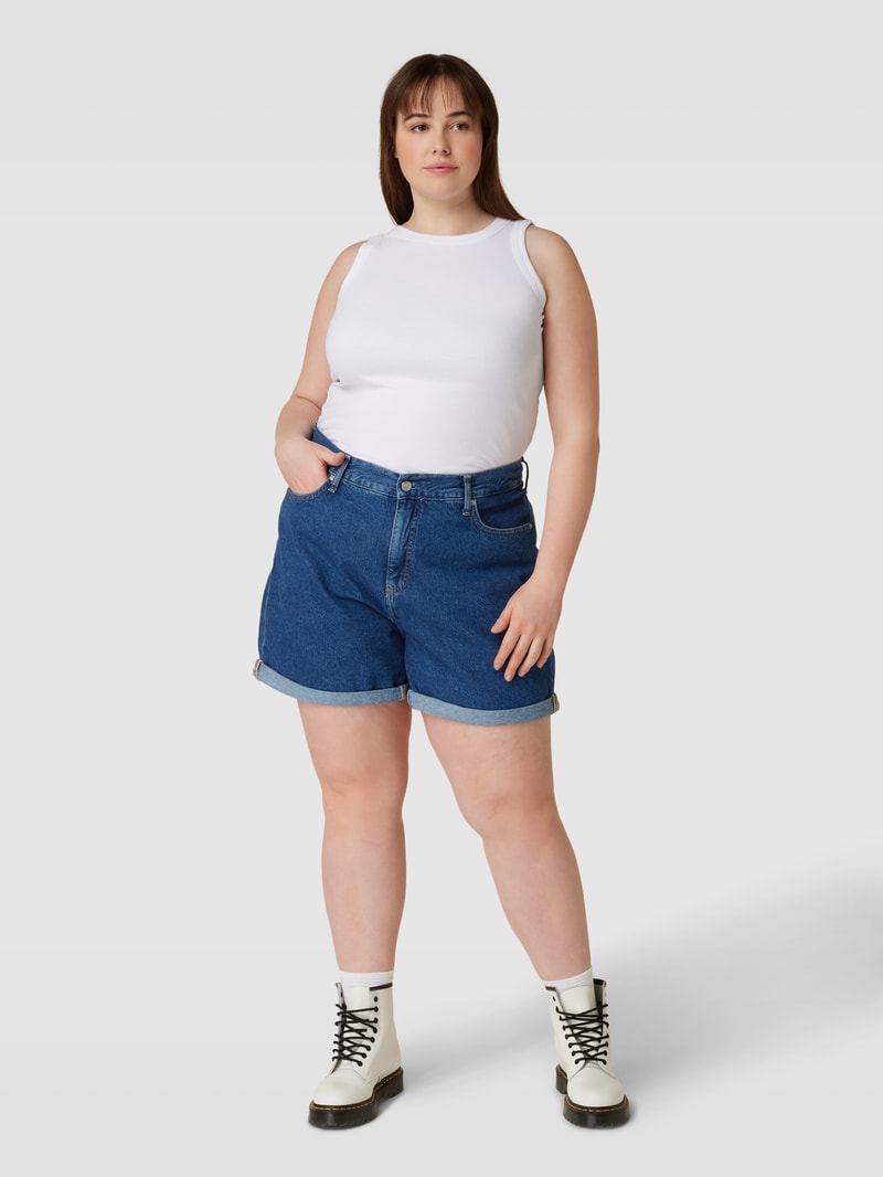 PLUS SIZE Mom Fit Jeansshorts mit Label-Detail in jeans