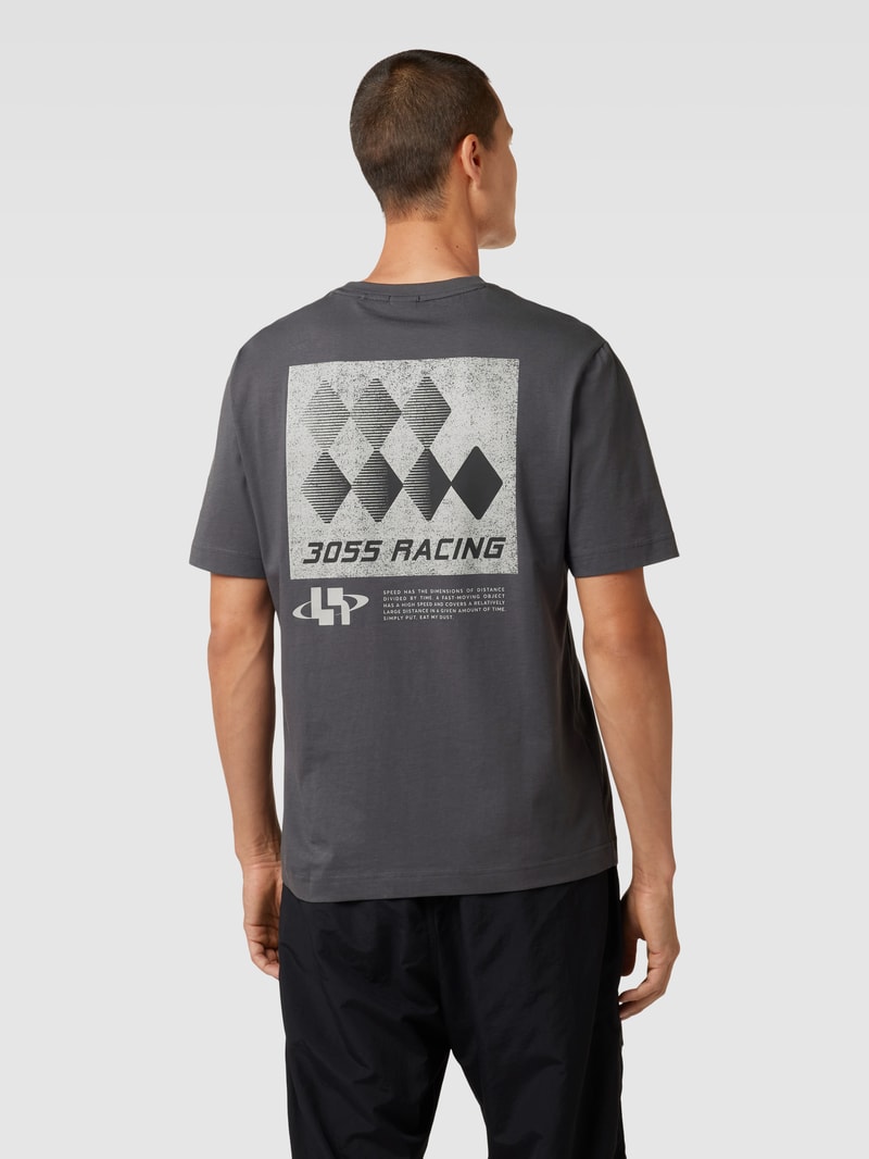 T-Shirt mit Label-Print Modell 'Racing' in dunkelgrau