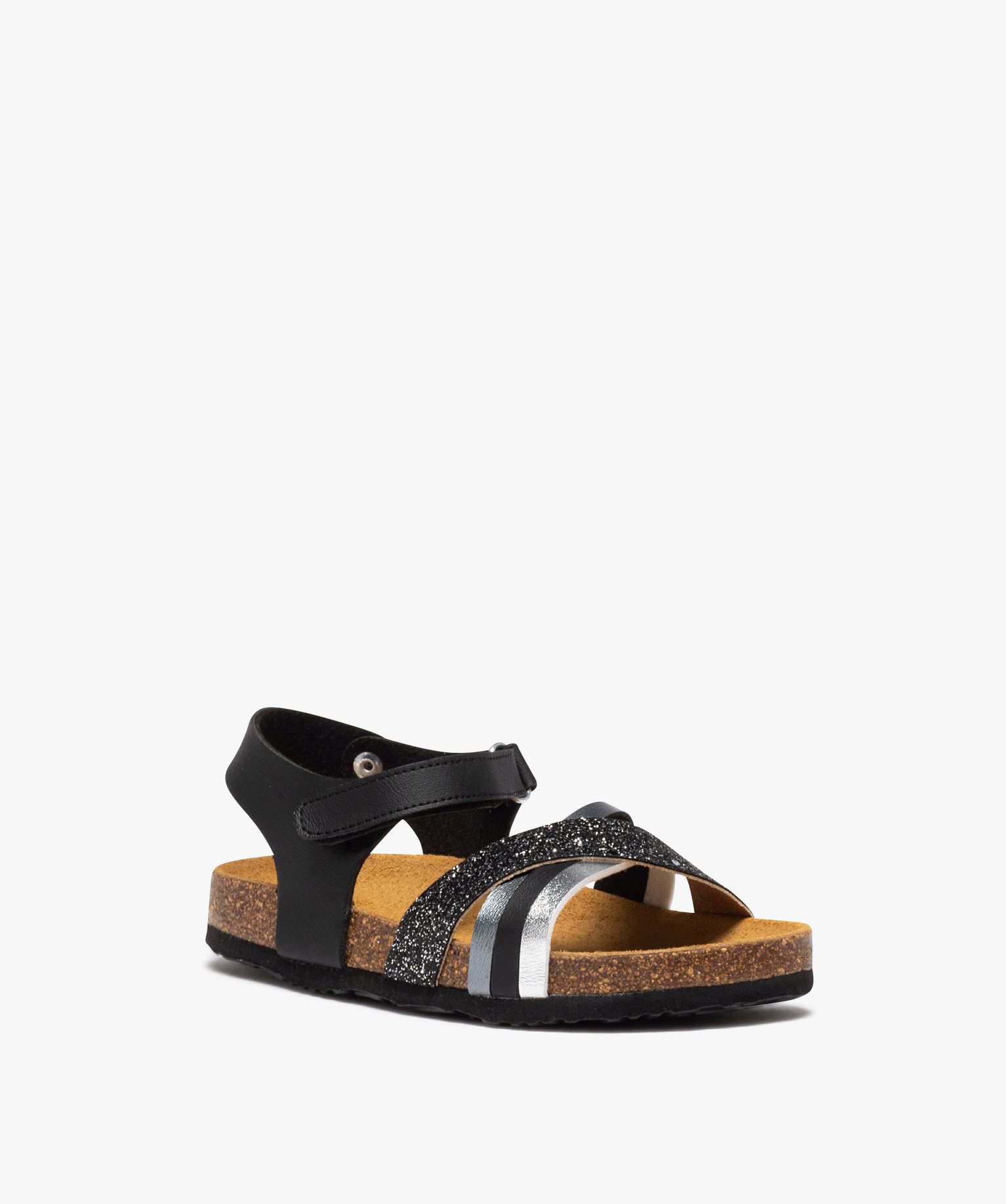 Sandales fille à brides croisées irisées et à paillettes noir | GEMO