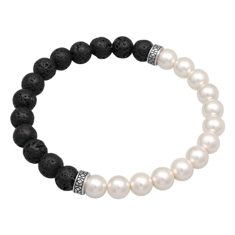 KUZZOI KUZZOI Bracelet Hommes Perles de lave avec perles synthétiques en argent sterling Bracelet