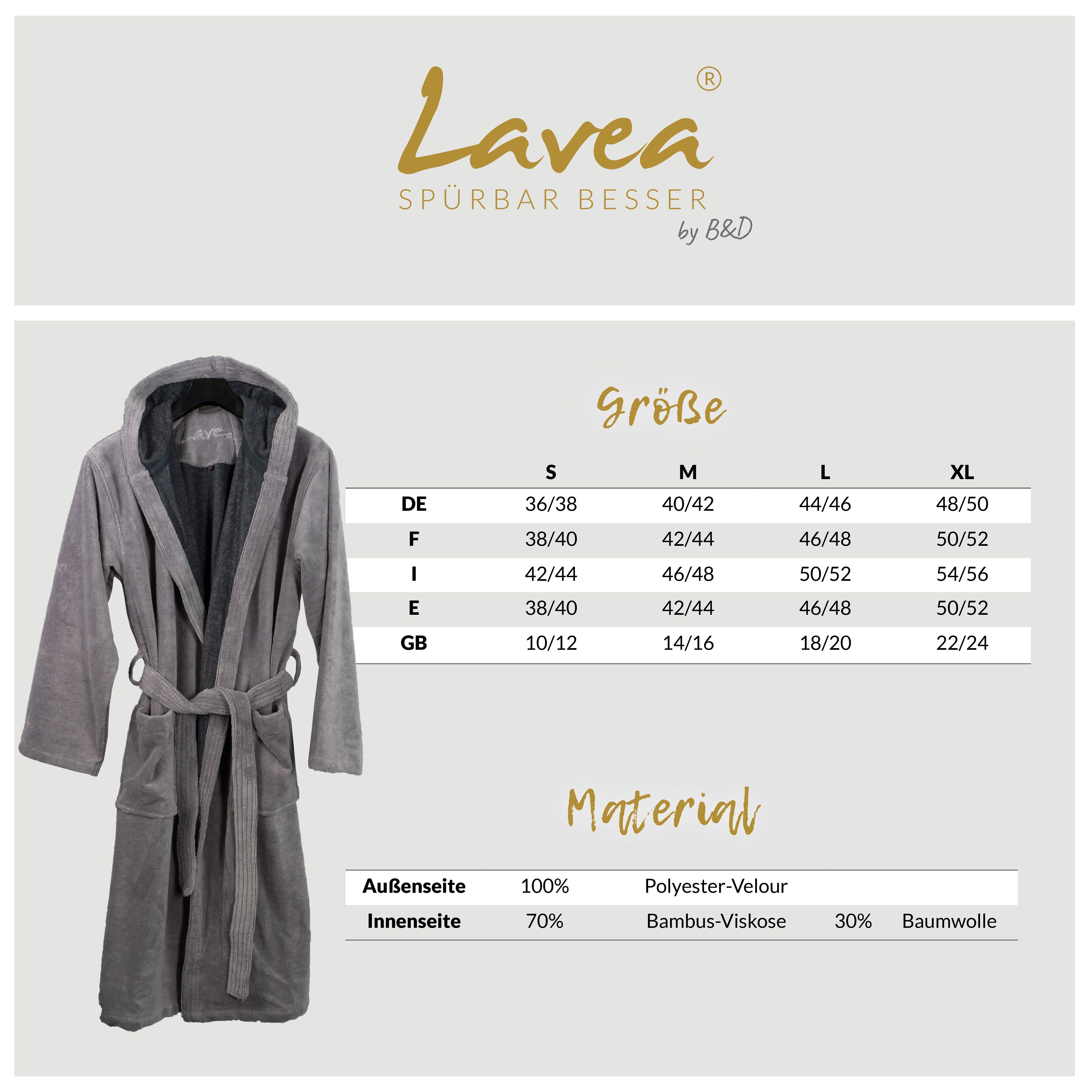 Lavea Bademantel Bademantel Madrid, Kapuze, Gürtel aus Soft-Velour, mit Kaputze, mit Gürtel, mit Taschen